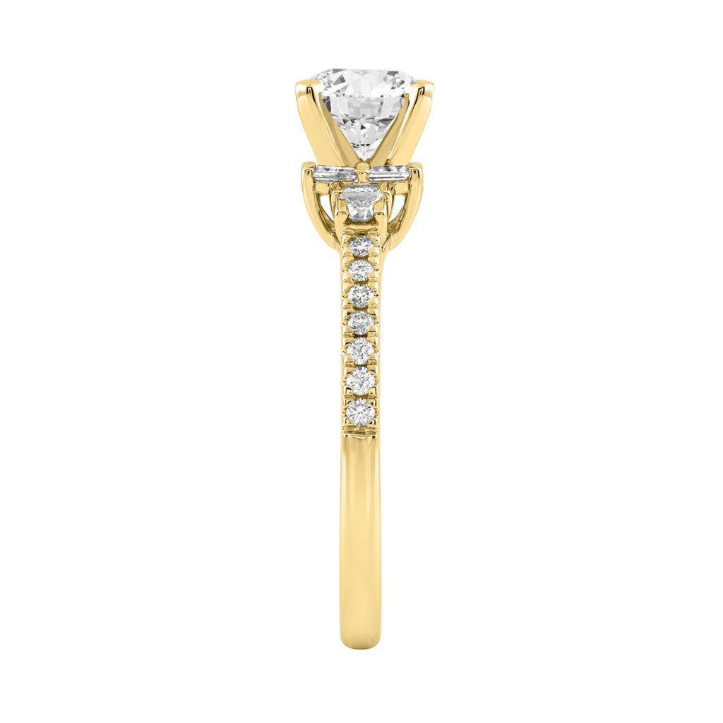 Round Diamond Engagement Ring 1 1/4Ct 14K Yellow Gold Ring With Round &amp; Baguette Accent Diamonds For Women 1Ct Round Center Stone (Color F-G -Clarity Vs1/Vs2)