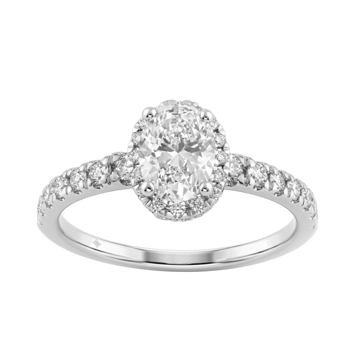 1 1/4Ct Oval & Round Diamond Halo Engagement Ring 14K White Gold Ladies Bridal Ring 3/4Ct Oval Center Stone (Color F-G -Clarity Vs1/Vs2)