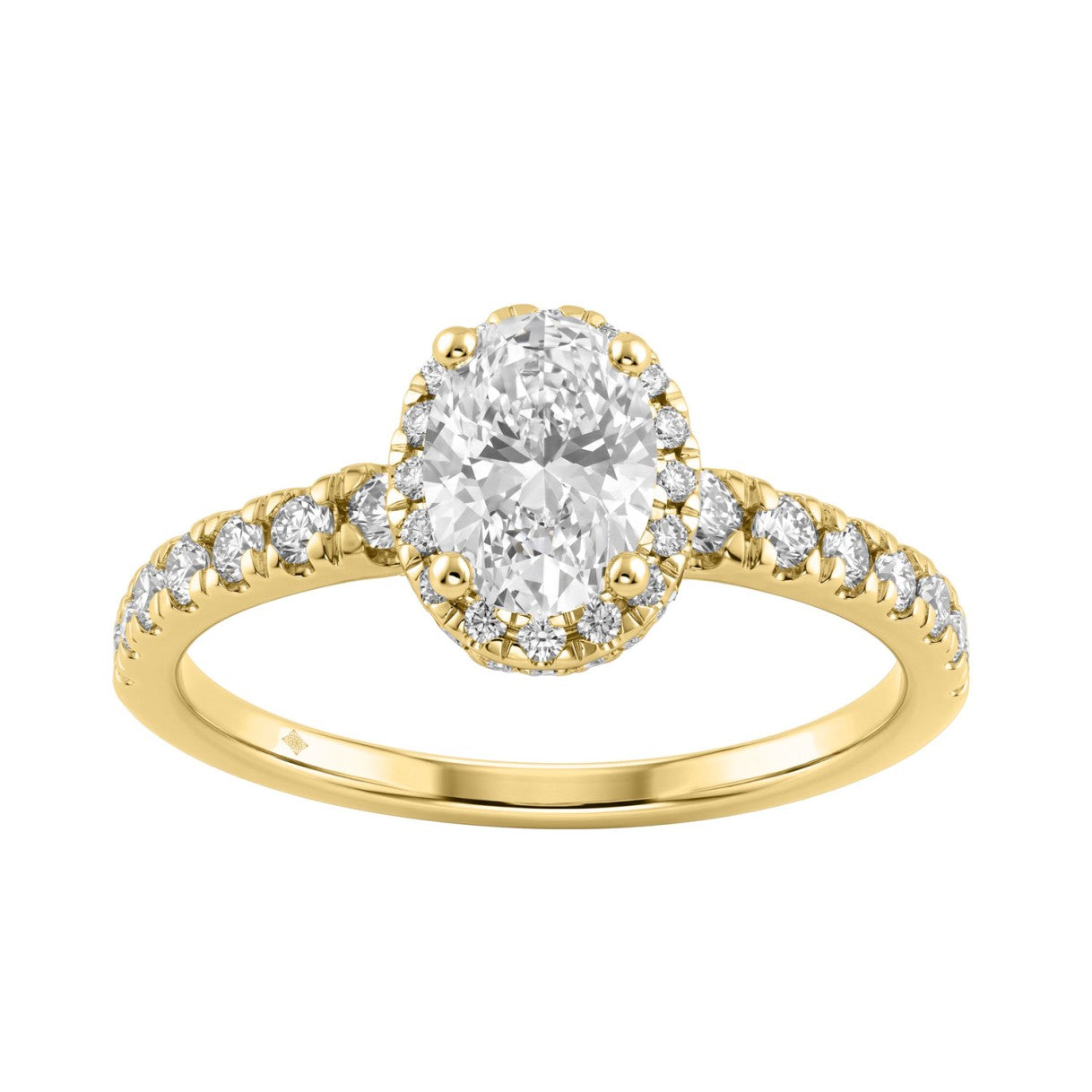1 1/4Ct Oval & Round Diamond Halo Engagement Ring 14K Yellow Gold Ladies  Bridal Ring 3/4Ct Oval Center Stone (Color F-G -Clarity Vs1/Vs2)