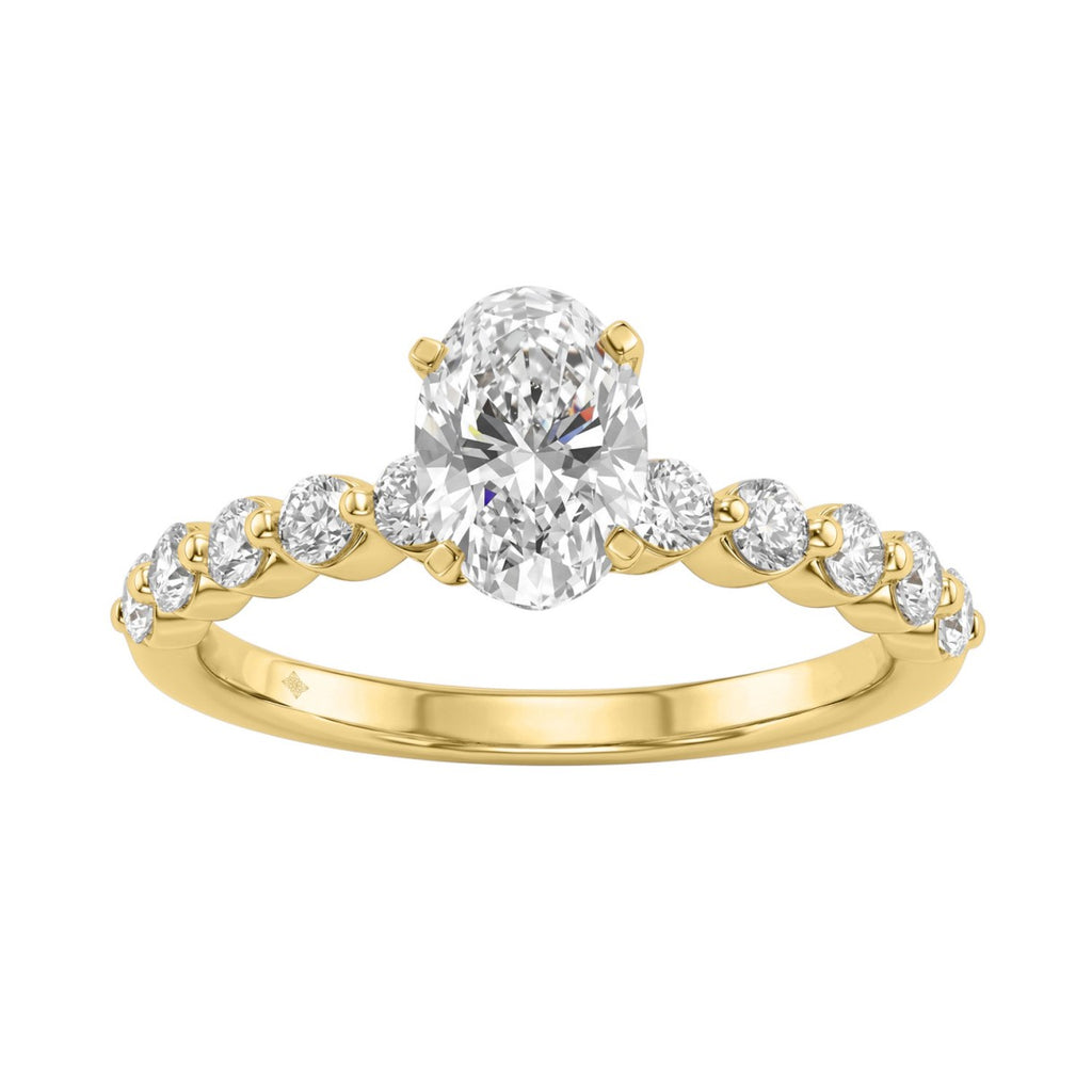 1 1/2Ct  Round &amp; Oval Diamond Classic Ring In 14K Yellow Gold Ladies Fine Jewelry Ring 1Ct Oval Center Stone (Color F-G -Clarity Vs1/Vs2)