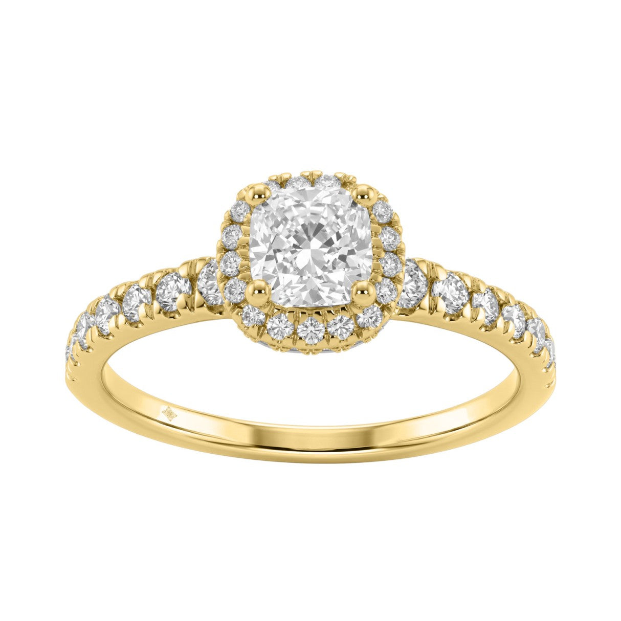 Ladies 14K Yellow Gold Engagement Ring With 1 1/4Ct Round &amp; Cushion Lab-Grown Diamonds Fine Jewelry 3/4Ct Cushion Center Stone (Color F-G -Clarity Vs1/Vs2)
