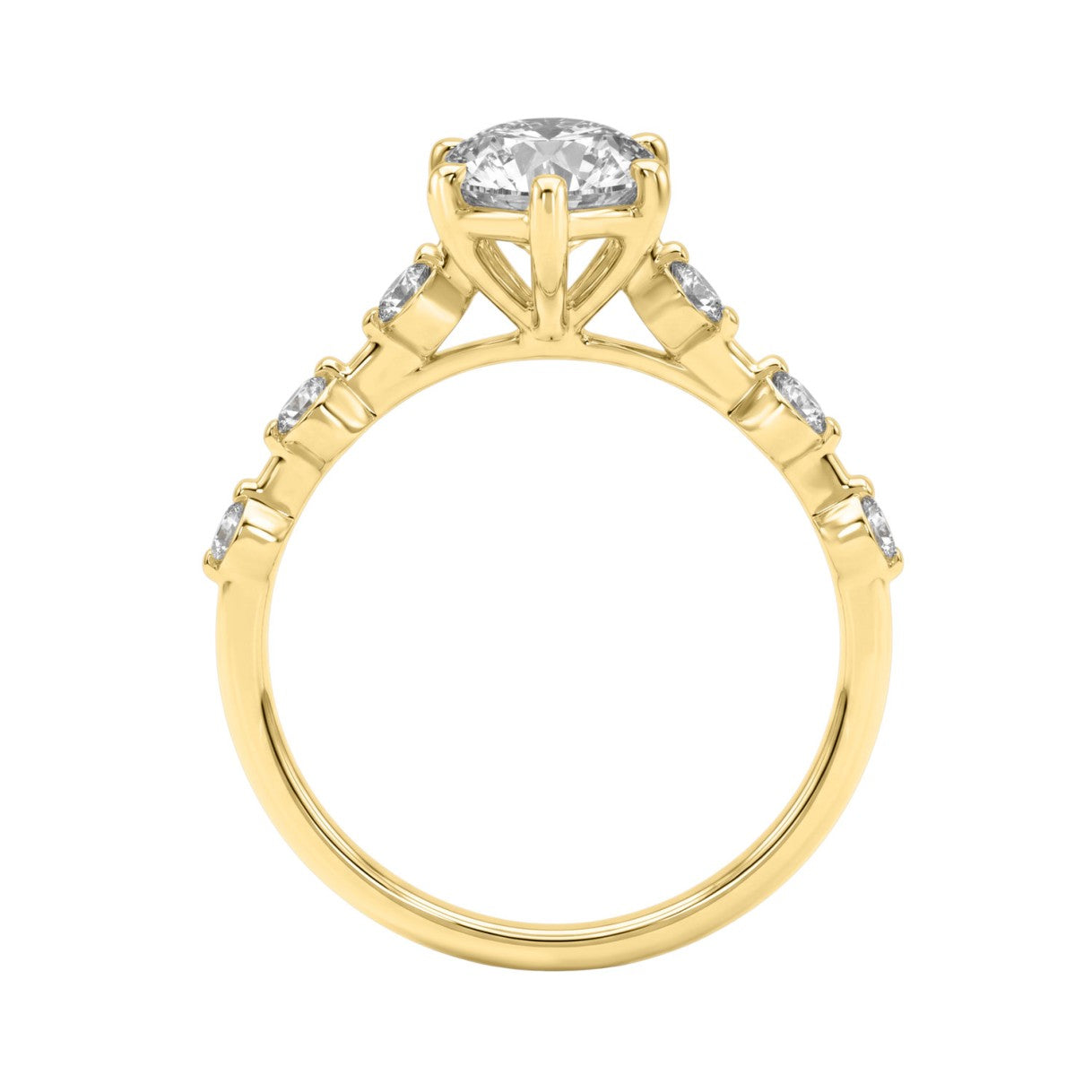 Women 14K Yellow Gold 2 1/4Ct Lab Grown Diamond Ring Marquise Cut With Round Side Stone Engagement Ring 2.00Ct Marquise Center Stone (Color F-G -Clarity Vs1/Vs2)