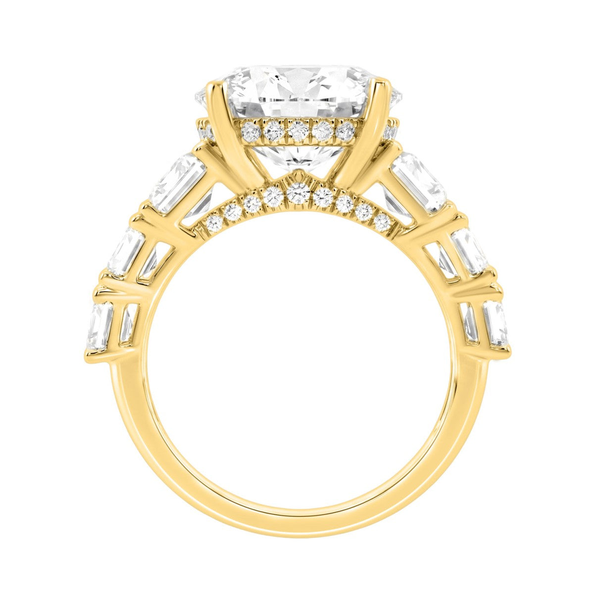 14K Yellow Gold Emerald Cut Diamond Hidden Halo Engagement Ring With Round Diamonds 5.00Ct Women Bridal Ring 3.00Ct Round Center Stone (Color F-G -Clarity Vs1/Vs2)