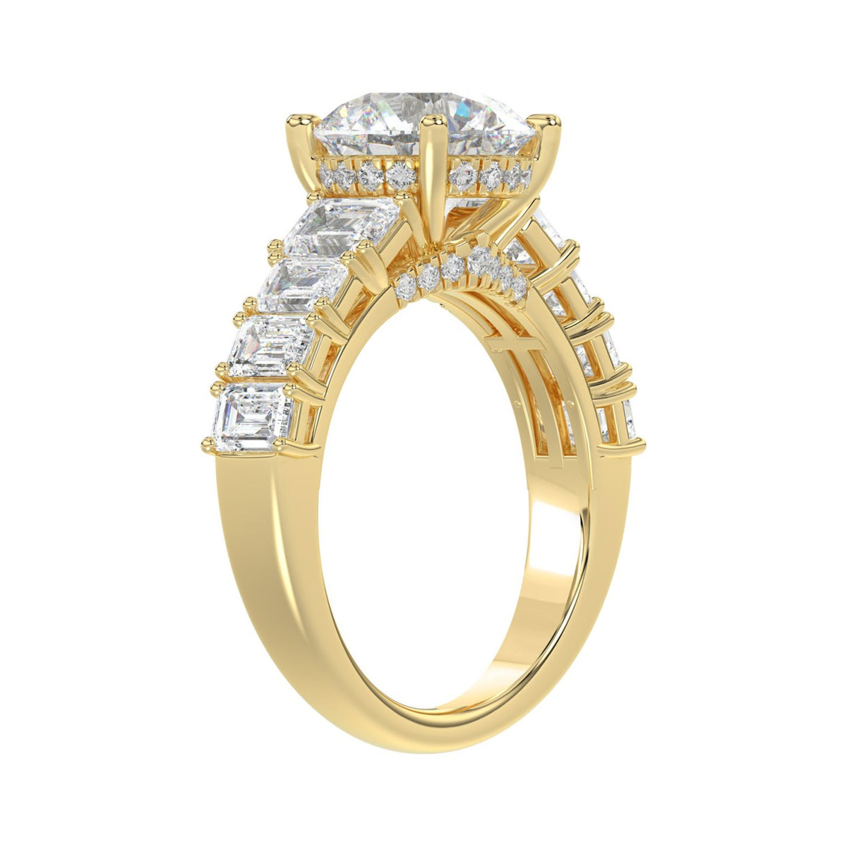 14K Yellow Gold Emerald Cut Diamond Hidden Halo Engagement Ring With Round Diamonds 5.00Ct Women Bridal Ring 3.00Ct Round Center Stone (Color F-G -Clarity Vs1/Vs2)