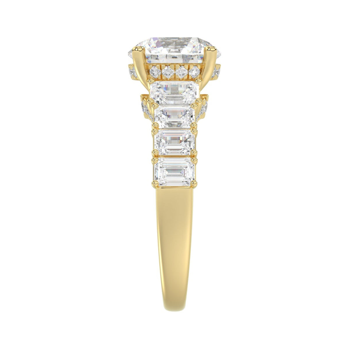 14K Yellow Gold Emerald Cut Diamond Hidden Halo Engagement Ring With Round Diamonds 5.00Ct Women Bridal Ring 3.00Ct Round Center Stone (Color F-G -Clarity Vs1/Vs2)