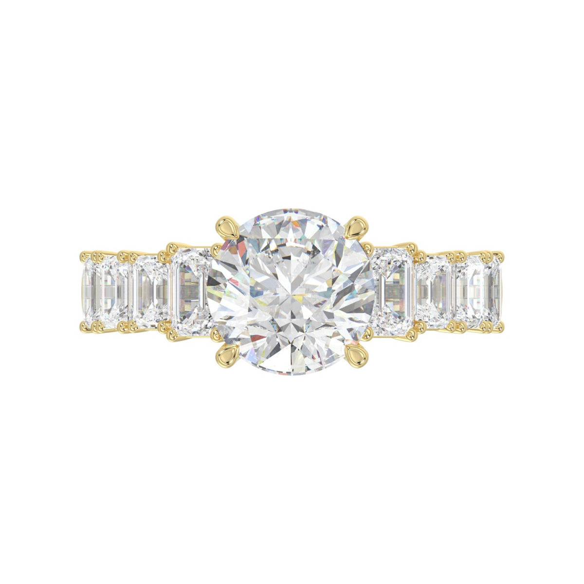 14K Yellow Gold Emerald Cut Diamond Hidden Halo Engagement Ring With Round Diamonds 5.00Ct Women Bridal Ring 3.00Ct Round Center Stone (Color F-G -Clarity Vs1/Vs2)