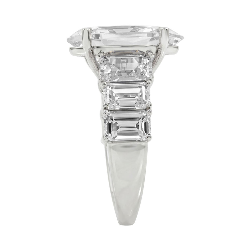 Luxury 14K White Gold 5 1/2Ct Emerald & Oval Cut Diamond Engagement Ring Classic Fine Jewelry For Women 3.00Ct Oval Center Stone (Color F-G -Clarity Vs1/Vs2)