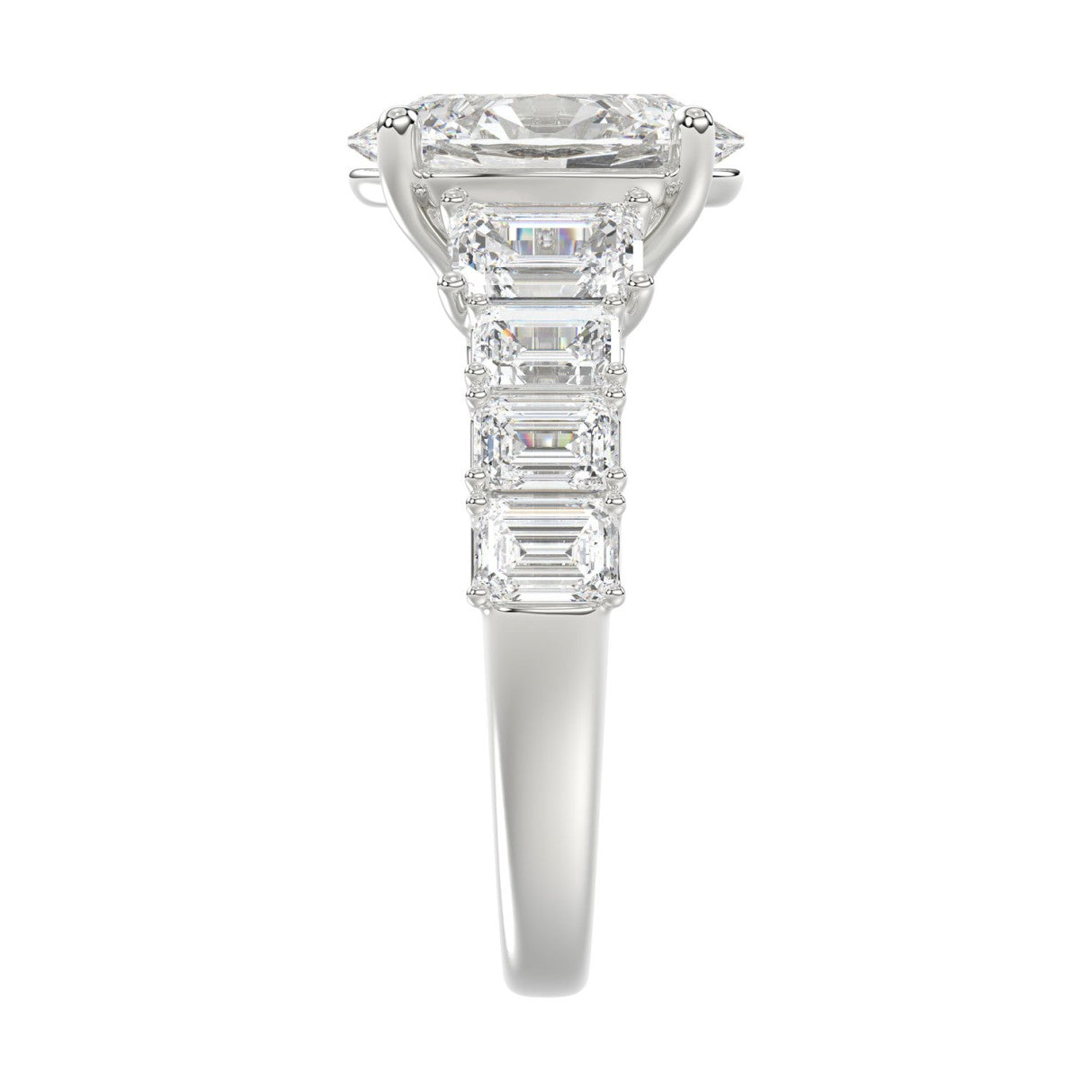 Luxury 14K White Gold 5 1/2Ct Emerald &amp; Oval Cut Diamond Engagement Ring Classic Fine Jewelry For Women 3.00Ct Oval Center Stone (Color F-G -Clarity Vs1/Vs2)