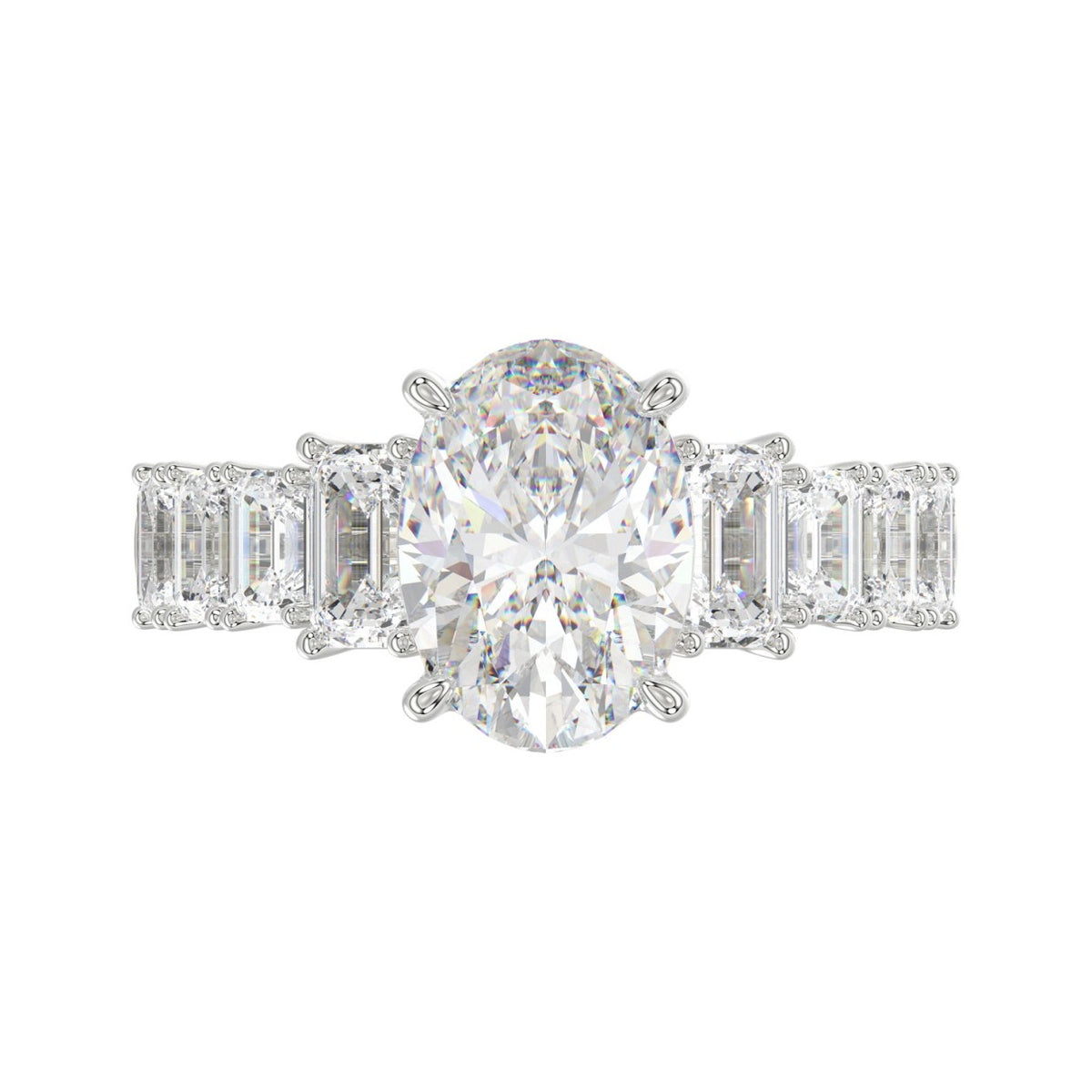Luxury 14K White Gold 5 1/2Ct Emerald &amp; Oval Cut Diamond Engagement Ring Classic Fine Jewelry For Women 3.00Ct Oval Center Stone (Color F-G -Clarity Vs1/Vs2)