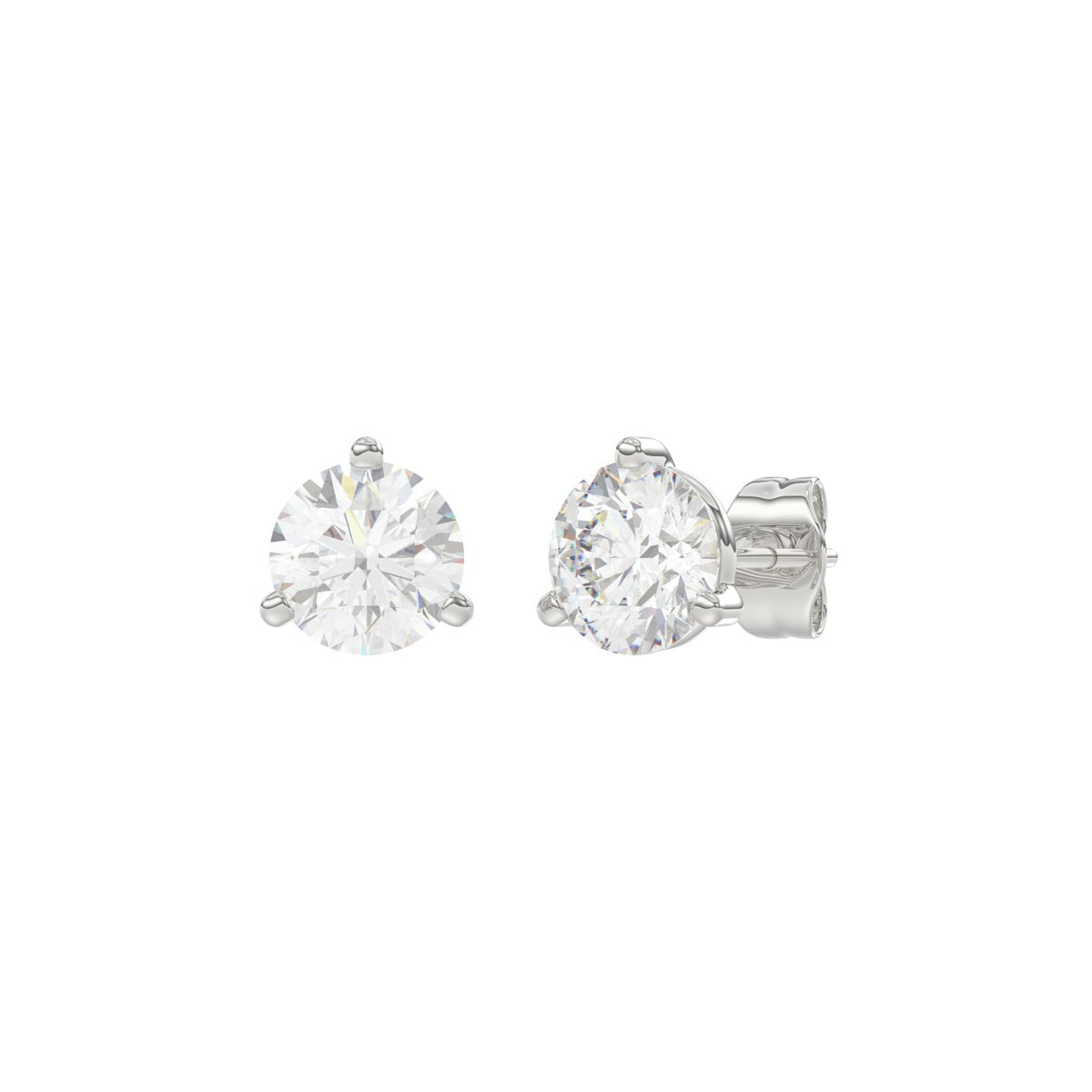 14K White Gold 2.00CT Round Brilliant Diamond Solitaire Stud Earrings for Women Fine Jewelry