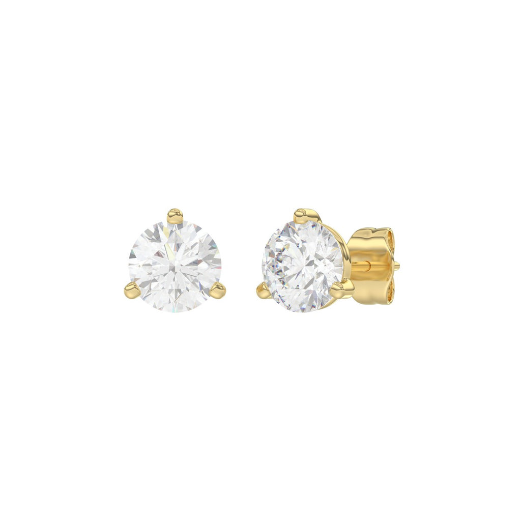14K Yellow Gold 2.00CT Round Brilliant Diamond Solitaire Stud Earrings for Women Fine Jewelry