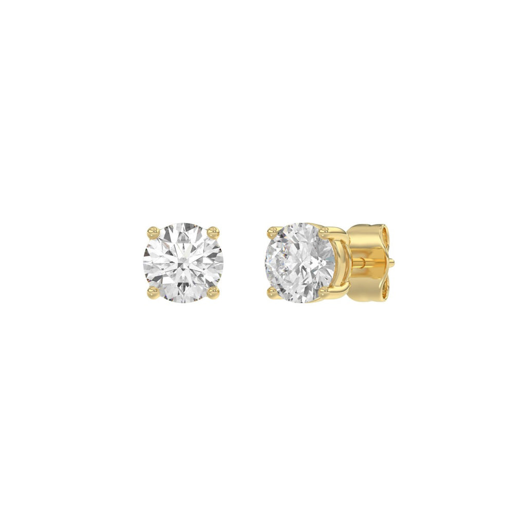 Luxury 14K Yellow Gold 1 1/2Ct Round Diamond Stud Earrings Classic Lab Grown Diamond Solitaire Earrings