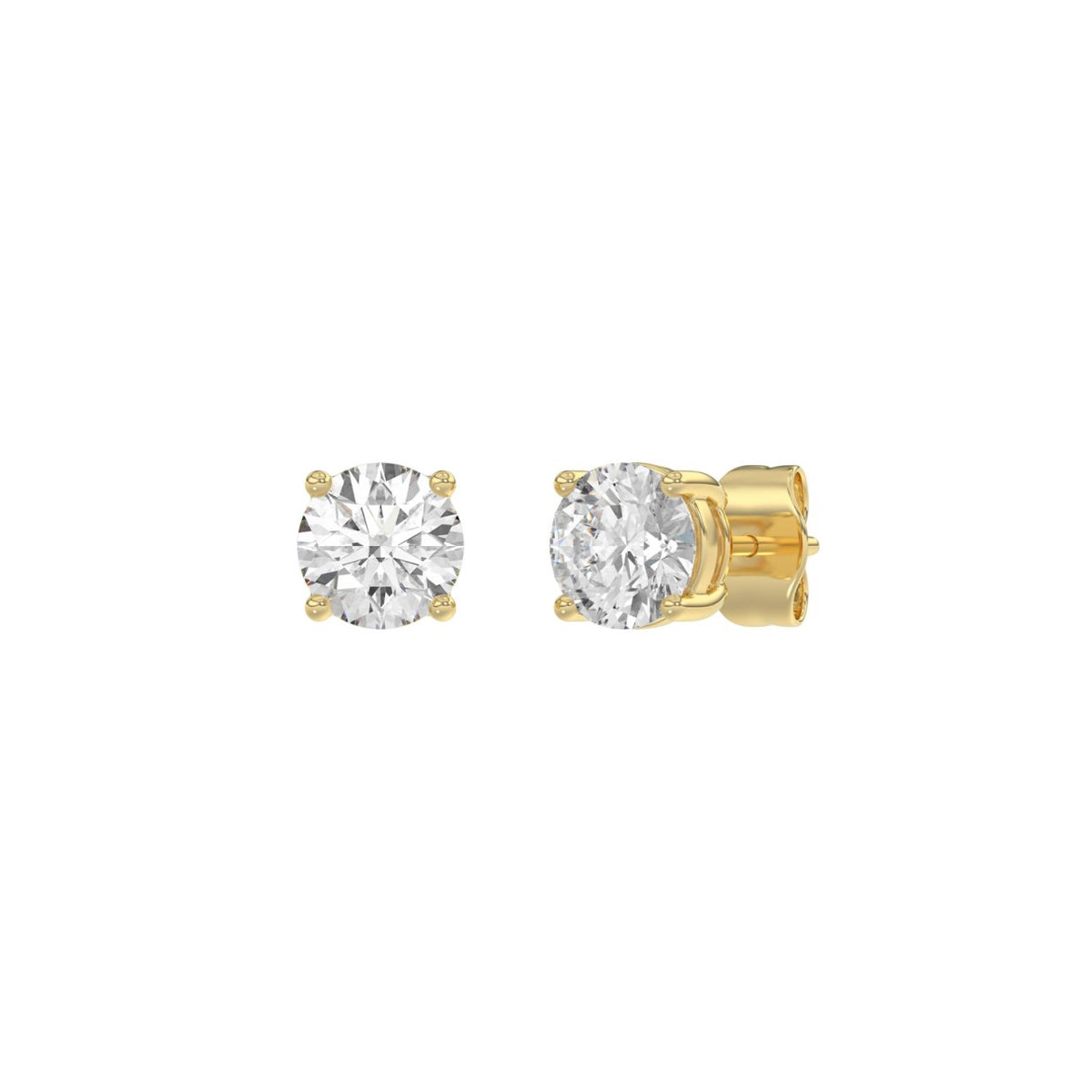 Luxury 14K Yellow Gold 1 1/2Ct Round Diamond Stud Earrings Classic Lab Grown Diamond Solitaire Earrings