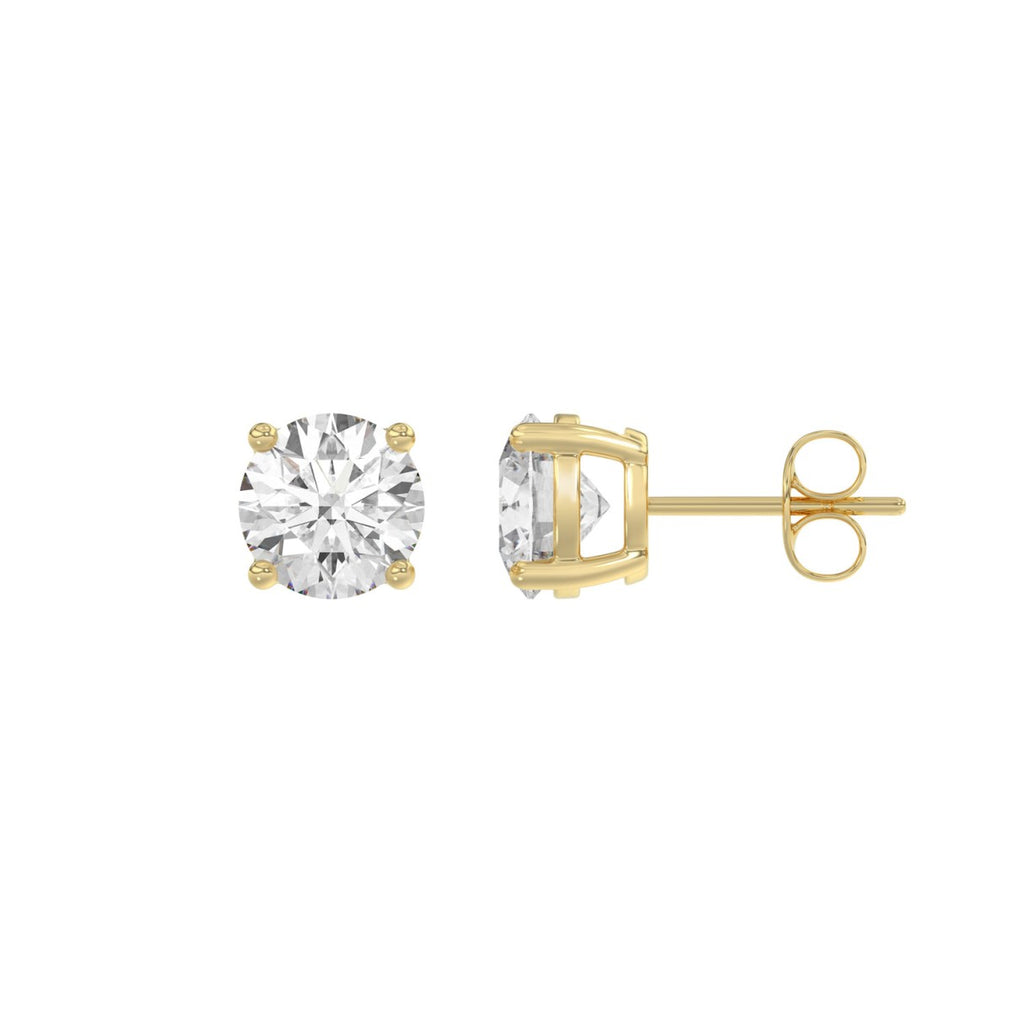 Luxury 14K Yellow Gold 2 1/2Ct Round Diamond Stud Earrings Classic Lab Grown Diamond Solitaire Earrings