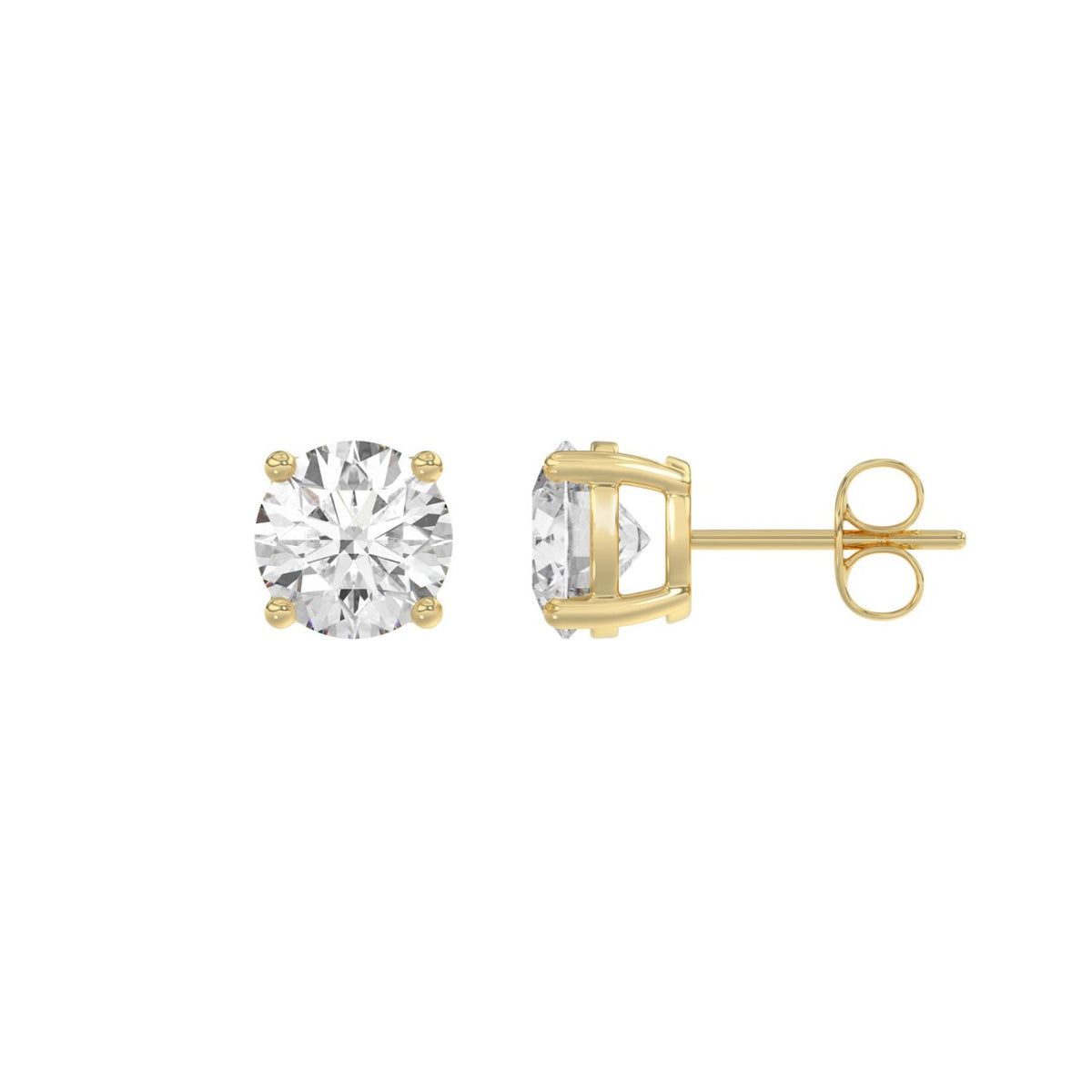 Luxury 14K Yellow Gold 2 1/2Ct Round Diamond Stud Earrings Classic Lab Grown Diamond Solitaire Earrings