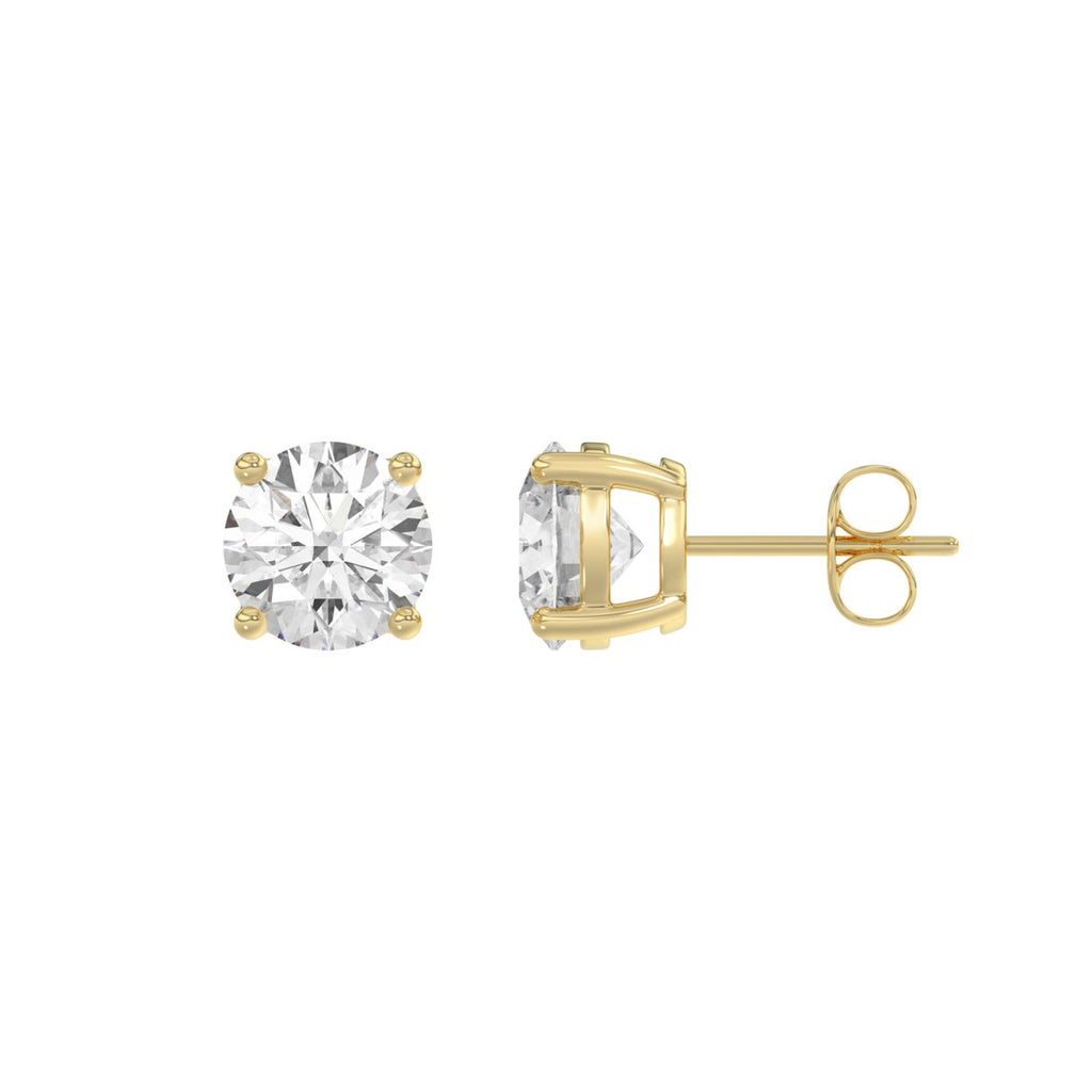 14K Yellow Gold 3.00 Ct Round Brilliant Diamond Stud Earrings Lab Grown Diamond Solitaire Earrings For Women Fine Jewelry Gift