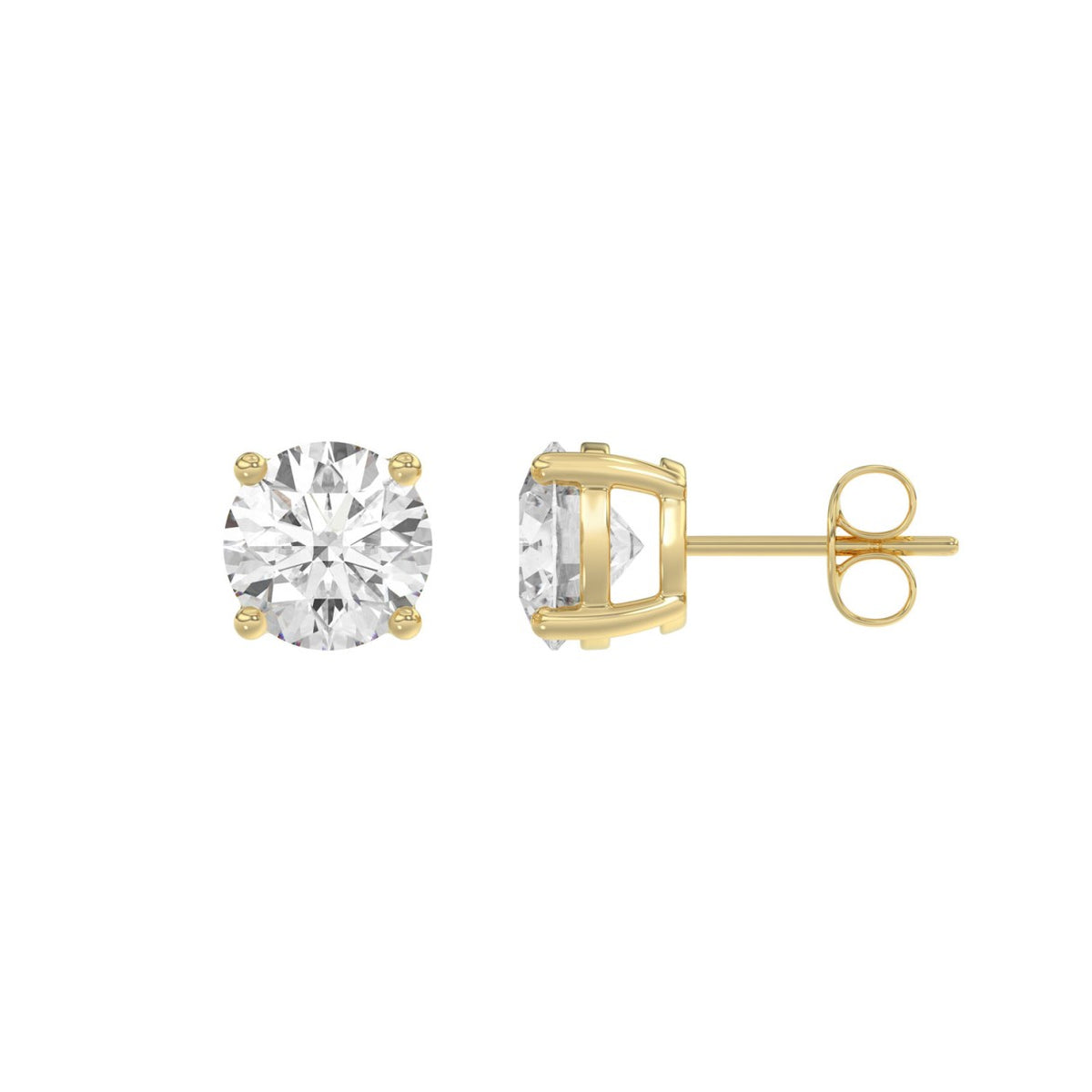 14K Yellow Gold 3.00 Ct Round Brilliant Diamond Stud Earrings Lab Grown Diamond Solitaire Earrings For Women Fine Jewelry Gift