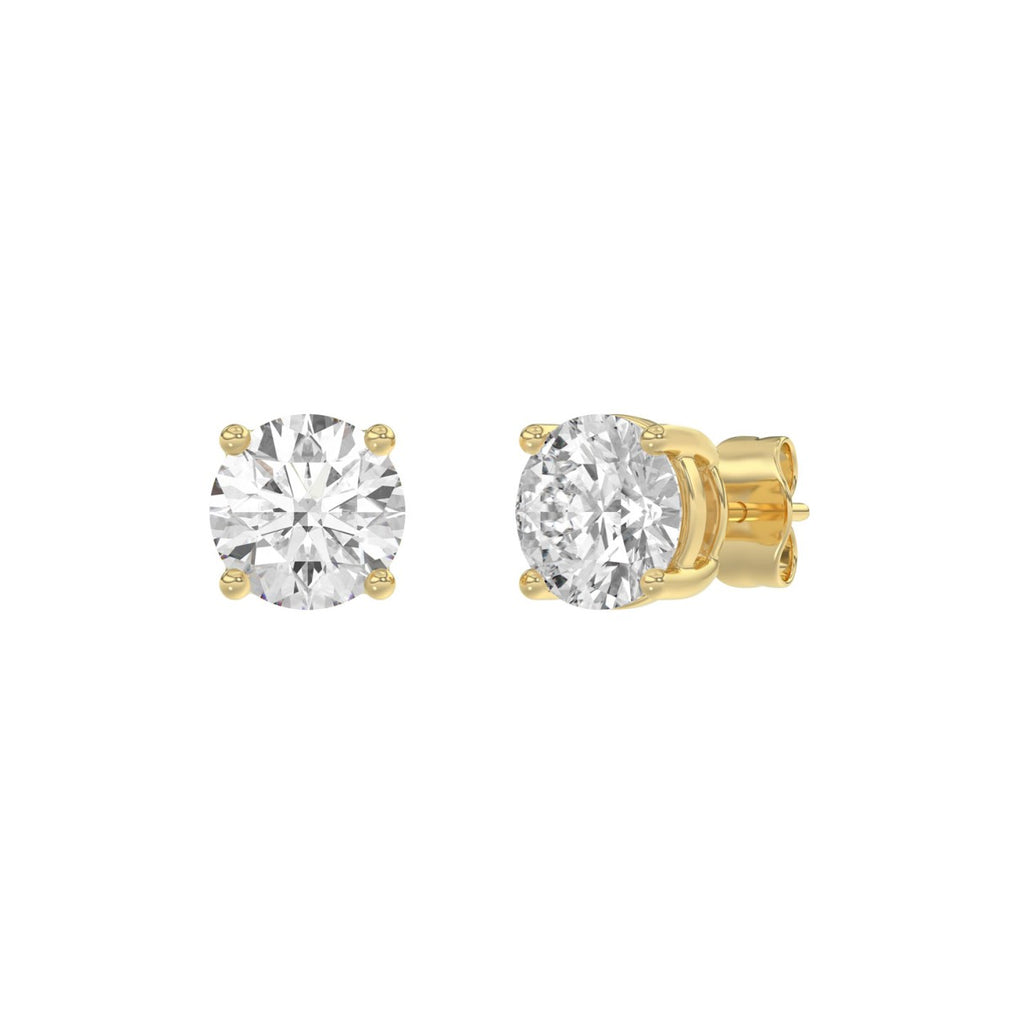 14K Yellow Gold 3.00 Ct Round Brilliant Diamond Stud Earrings Lab Grown Diamond Solitaire Earrings For Women Fine Jewelry Gift