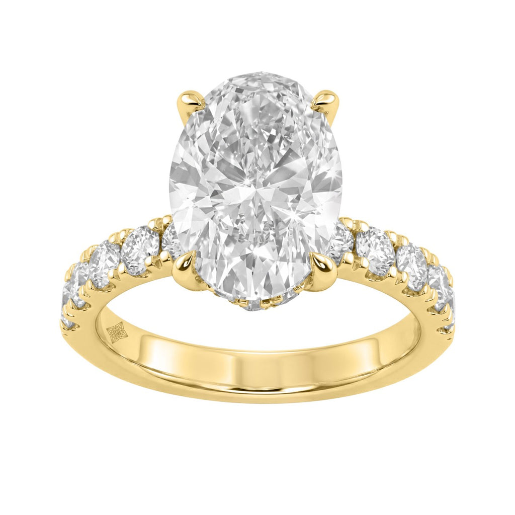 Luxury 14K Yellow Gold 5.00Ct Oval Diamond Engagement Ring With Hidden Halo And Round Diamonds 4.00Ct Oval Center Stone (Color F-G -Clarity Vs1/Vs2)