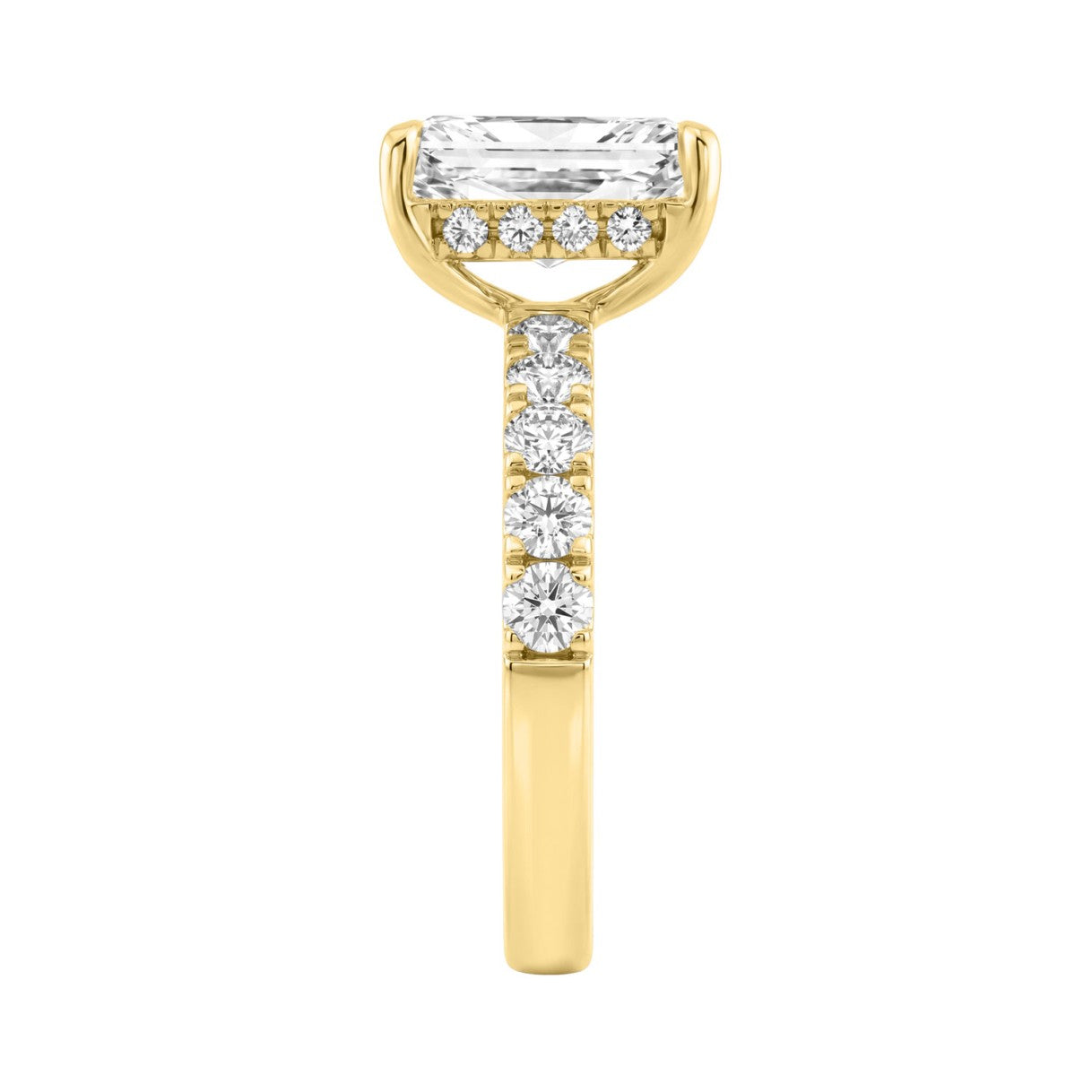 Elegant 14K Yellow Gold Ladies Ring With 4.00Ct Round And Radiant Diamonds In A Sparkling Hidden Halo Ring 3.00Ct Radiant Center Stone (Color F-G -Clarity Vs1/Vs2)