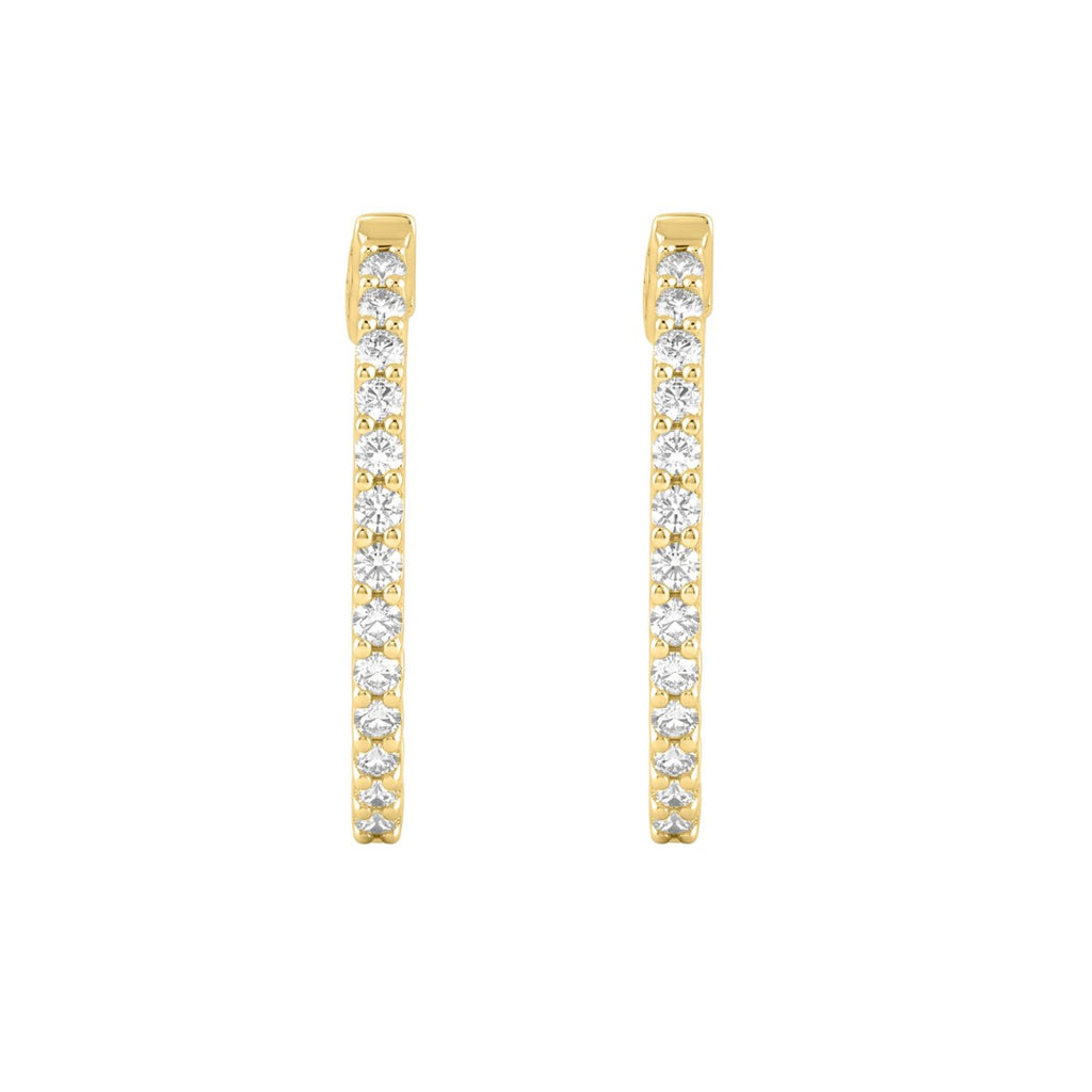 14K Yellow Gold 1.00CT Round Diamond Hoop Earrings For Women Classic Diamond Hoop Earrings