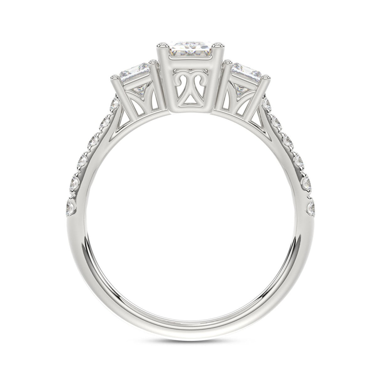 LADIES RING 1 7/8CT EMERALD/PRINCESS/ROUND DIAMOND 14K WHITE GOLD (CENTER STONE EMERALD DIAMOND 1CT )