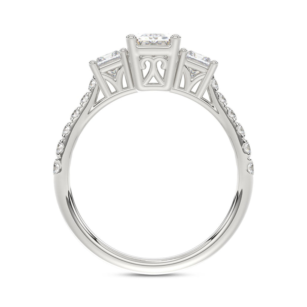 LADIES RING 1 7/8CT EMERALD/PRINCESS/ROUND DIAMOND 14K WHITE GOLD (CENTER STONE EMERALD DIAMOND 1CT )