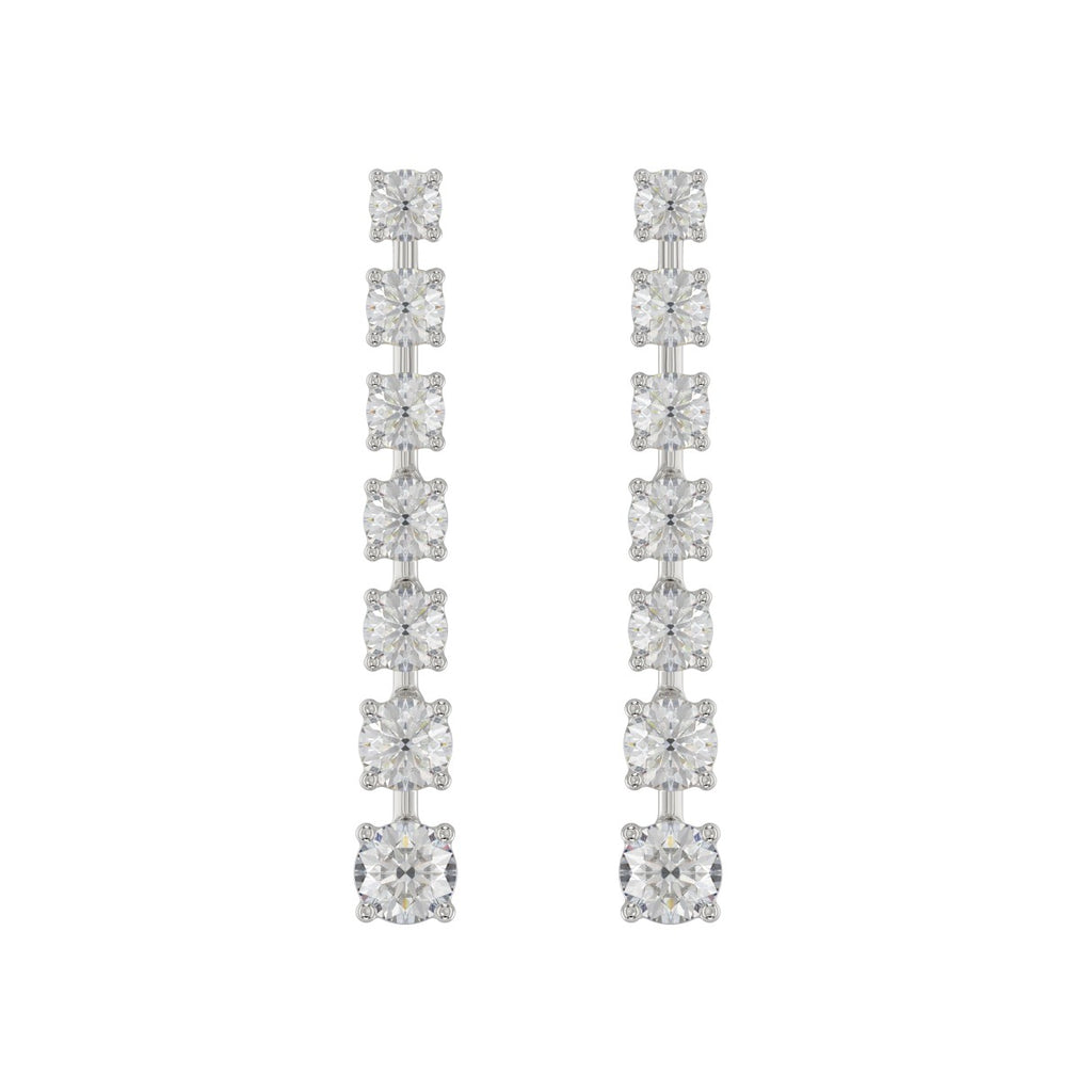 LADIES LINEAR EARRINGS 3CT ROUND DIAMOND 14K WHITE GOLD