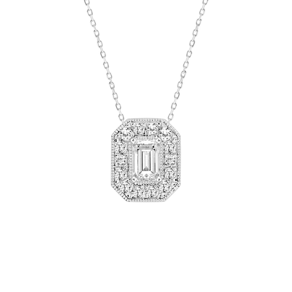 14K WHITE GOLD 1.00CT ROUND/EMERALD DIAMOND LADIES PENDANT (CENTER STONE EMERALD DIAMOND 3/4CT)