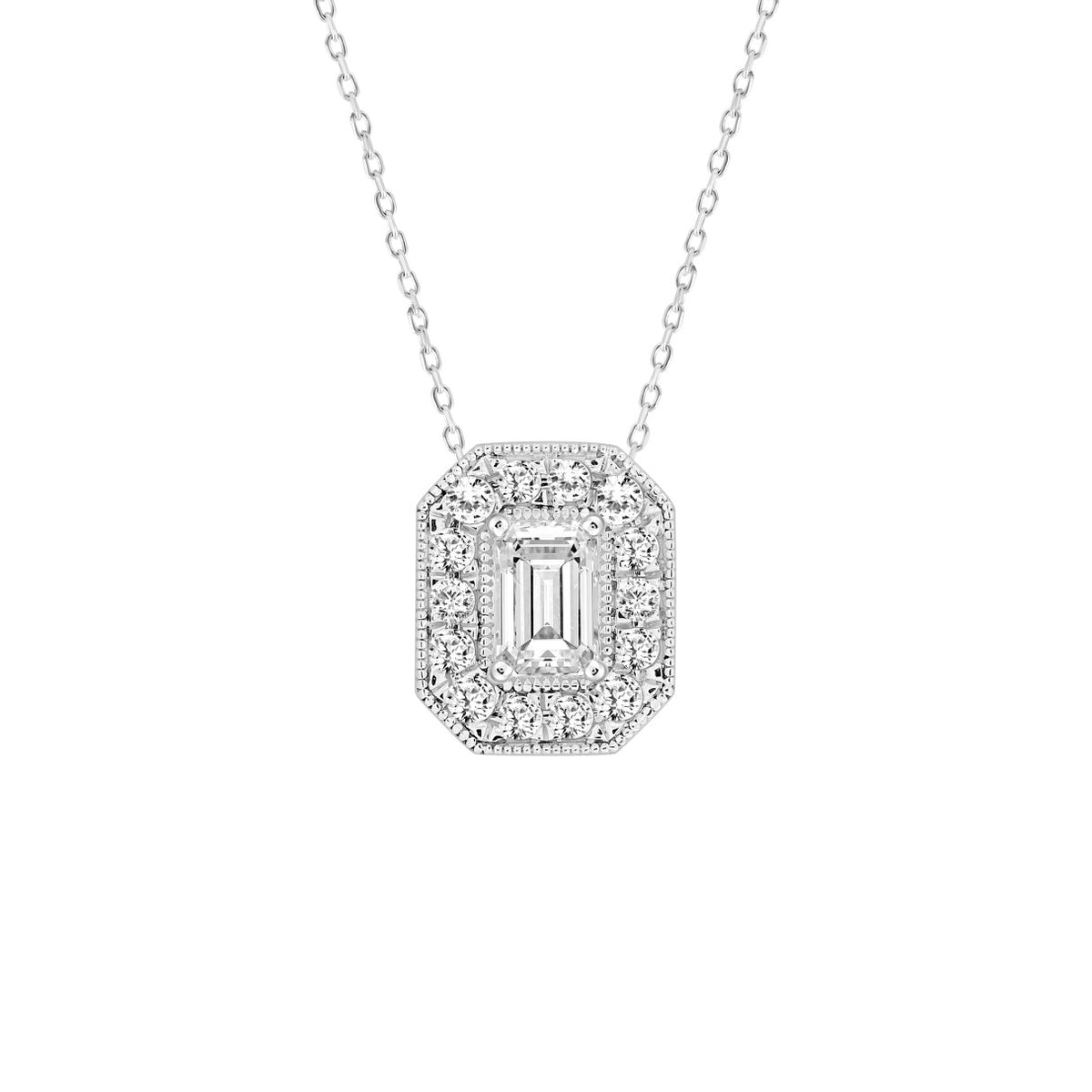 14K WHITE GOLD 1.00CT ROUND/EMERALD DIAMOND LADIES PENDANT (CENTER STONE EMERALD DIAMOND 3/4CT)