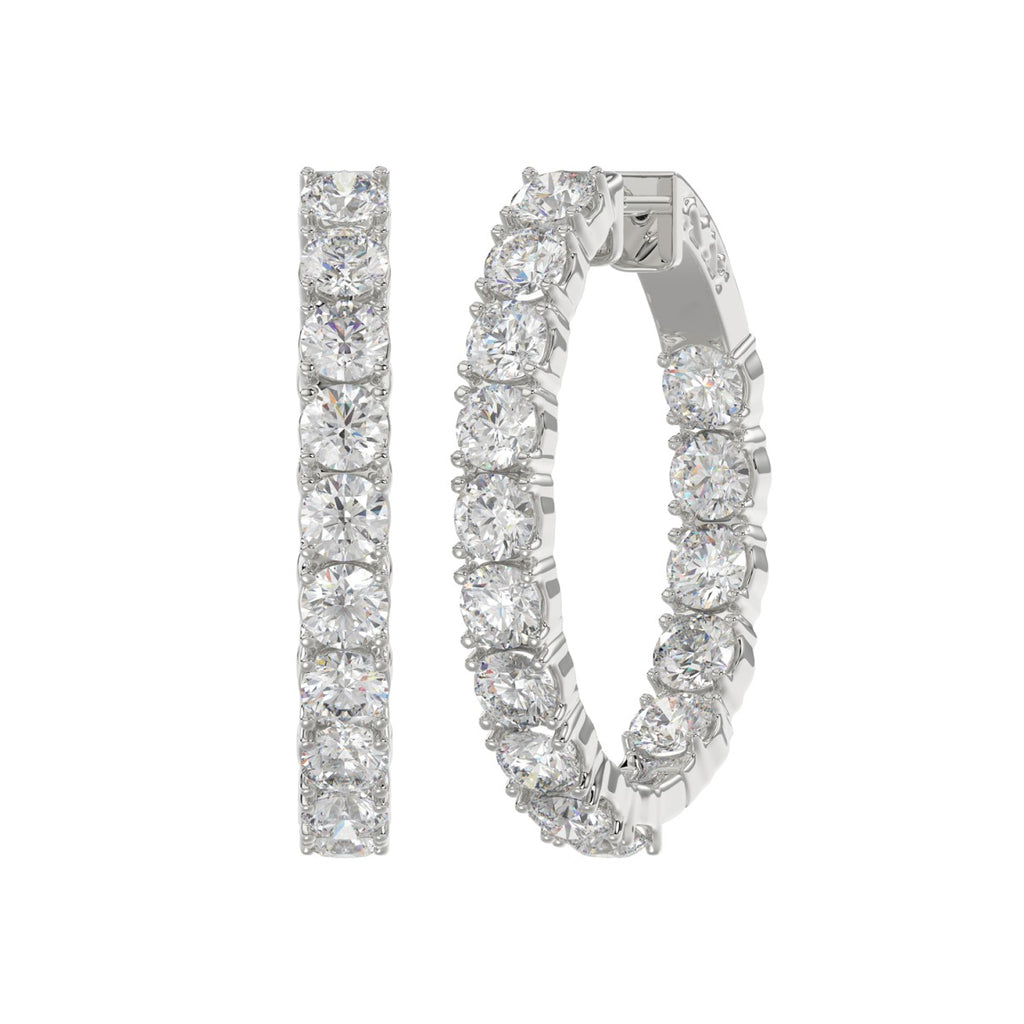 LADIES HOOP EARRINGS 7CT ROUND DIAMOND 14K WHITE GOLD