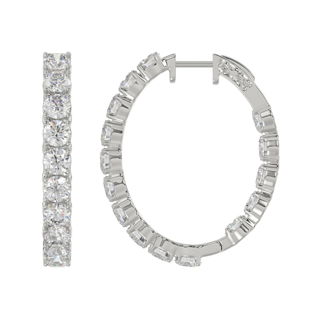 LADIES HOOP EARRINGS 7CT ROUND DIAMOND 14K WHITE GOLD
