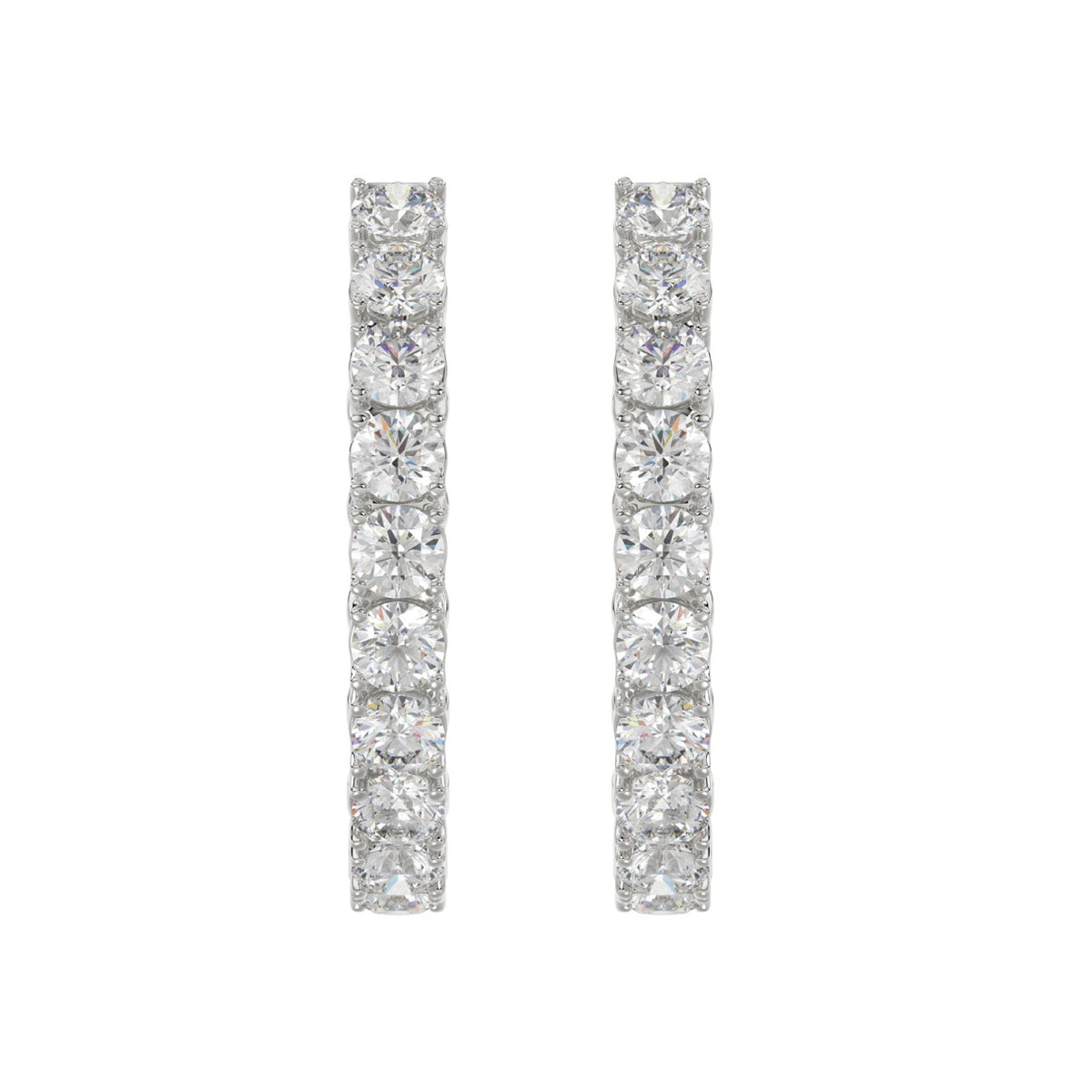 LADIES HOOP EARRINGS 7CT ROUND DIAMOND 14K WHITE GOLD