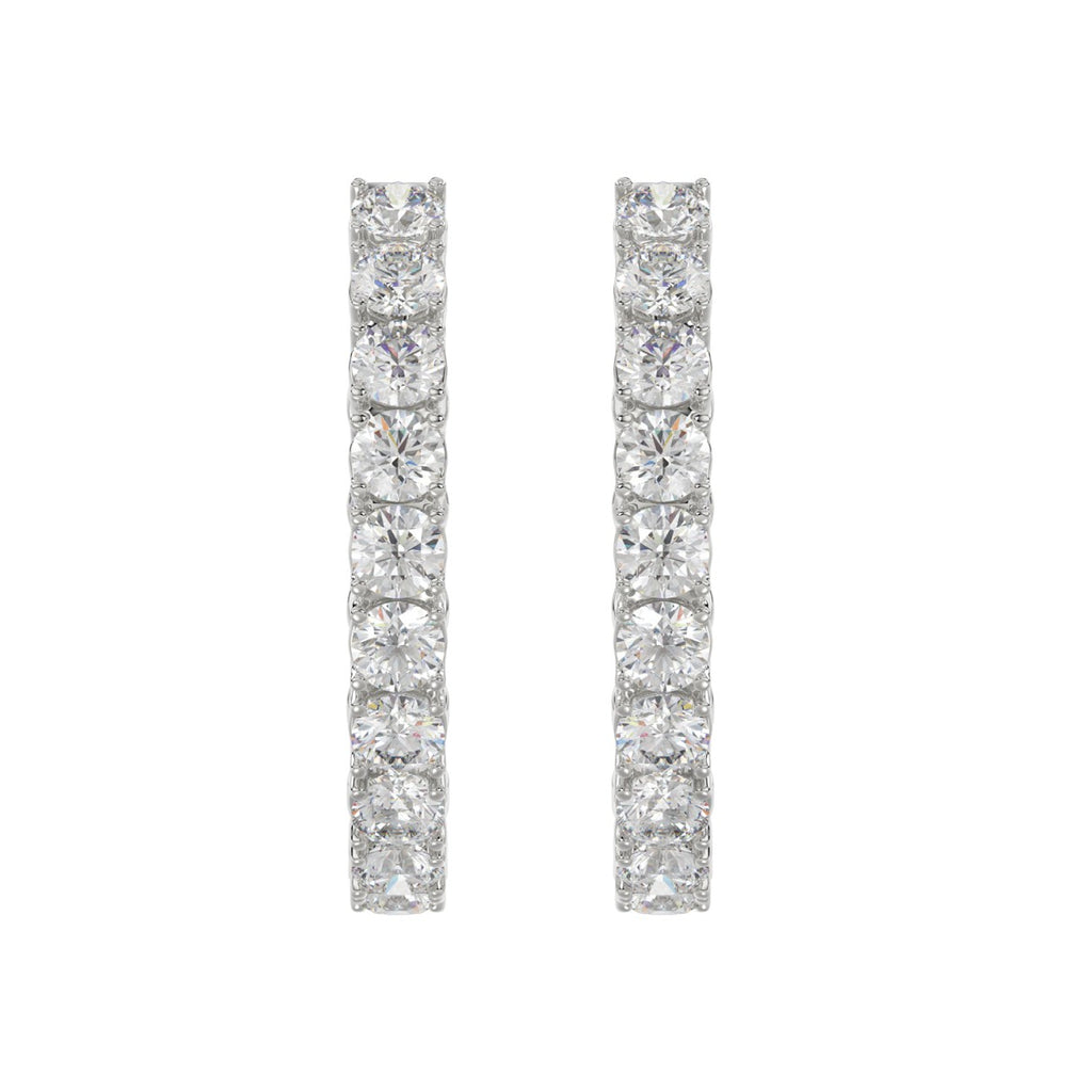 LADIES HOOP EARRINGS 7CT ROUND DIAMOND 14K WHITE GOLD