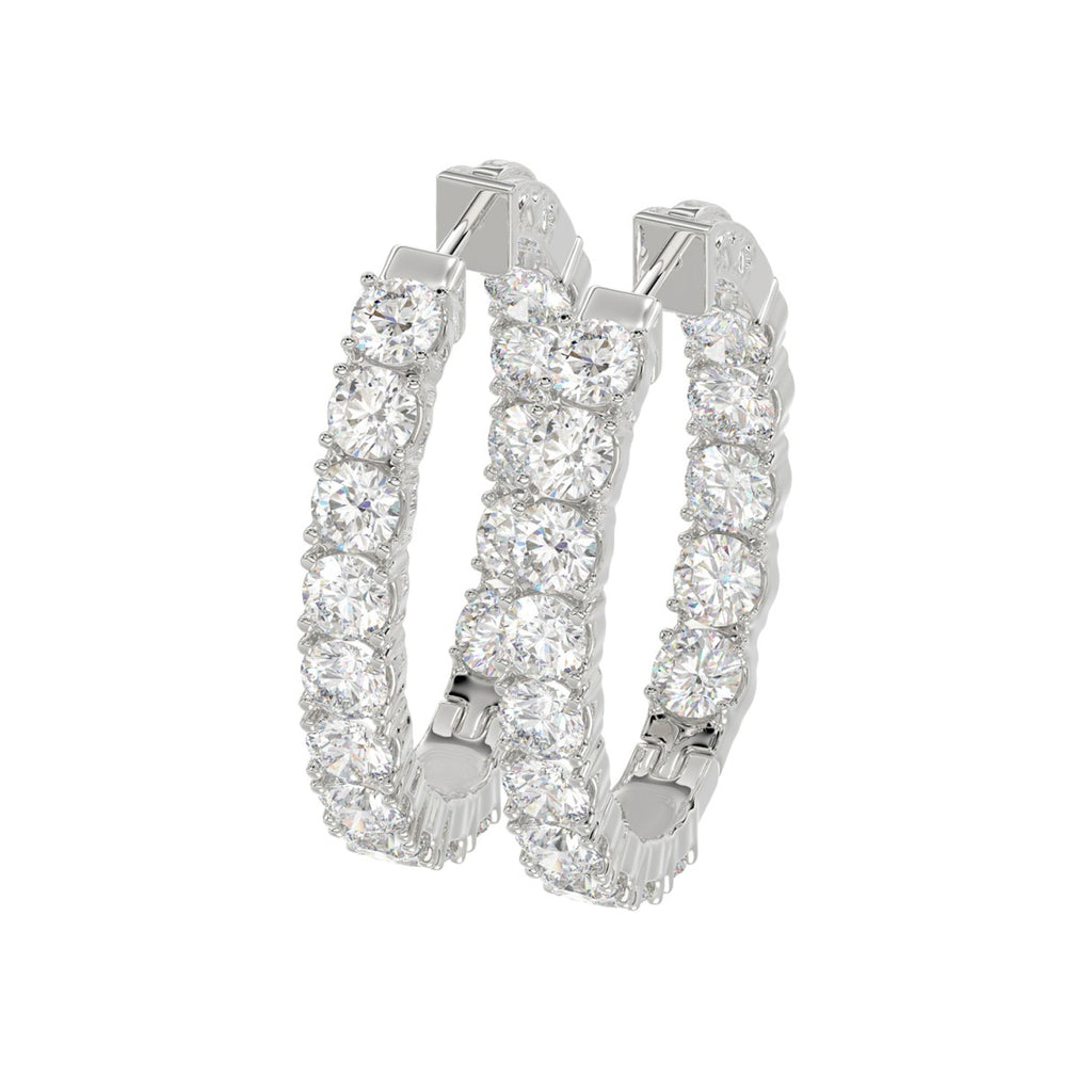 LADIES HOOP EARRINGS 7CT ROUND DIAMOND 14K WHITE GOLD