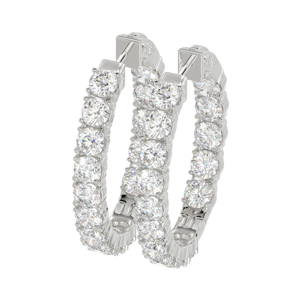 LADIES HOOP EARRINGS 7CT ROUND DIAMOND 14K WHITE GOLD