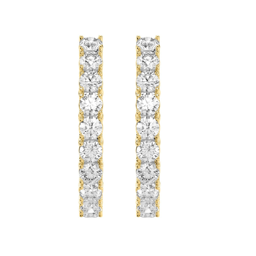 LADIES HOOP EARRINGS 7CT ROUND DIAMOND 14K YELLOW GOLD