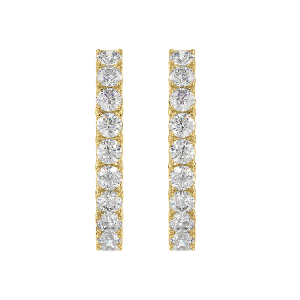 LADIES HOOP EARRINGS 7CT ROUND DIAMOND 14K YELLOW GOLD
