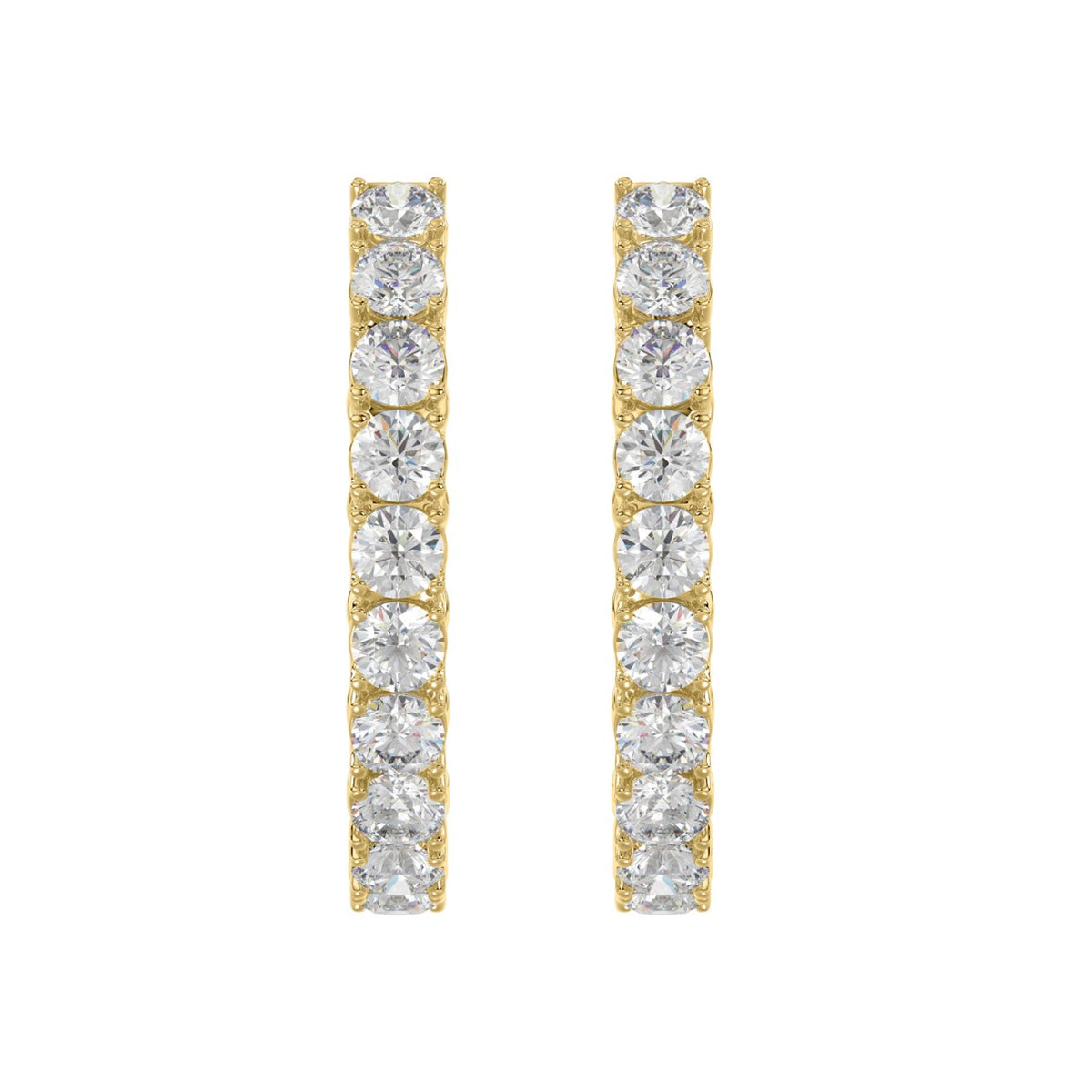 LADIES HOOP EARRINGS 7CT ROUND DIAMOND 14K YELLOW GOLD