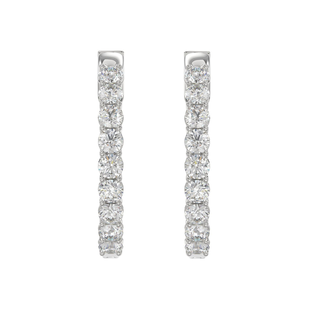 LADIES HOOP EARRINGS 3CT ROUND DIAMOND 14K WHITE GOLD