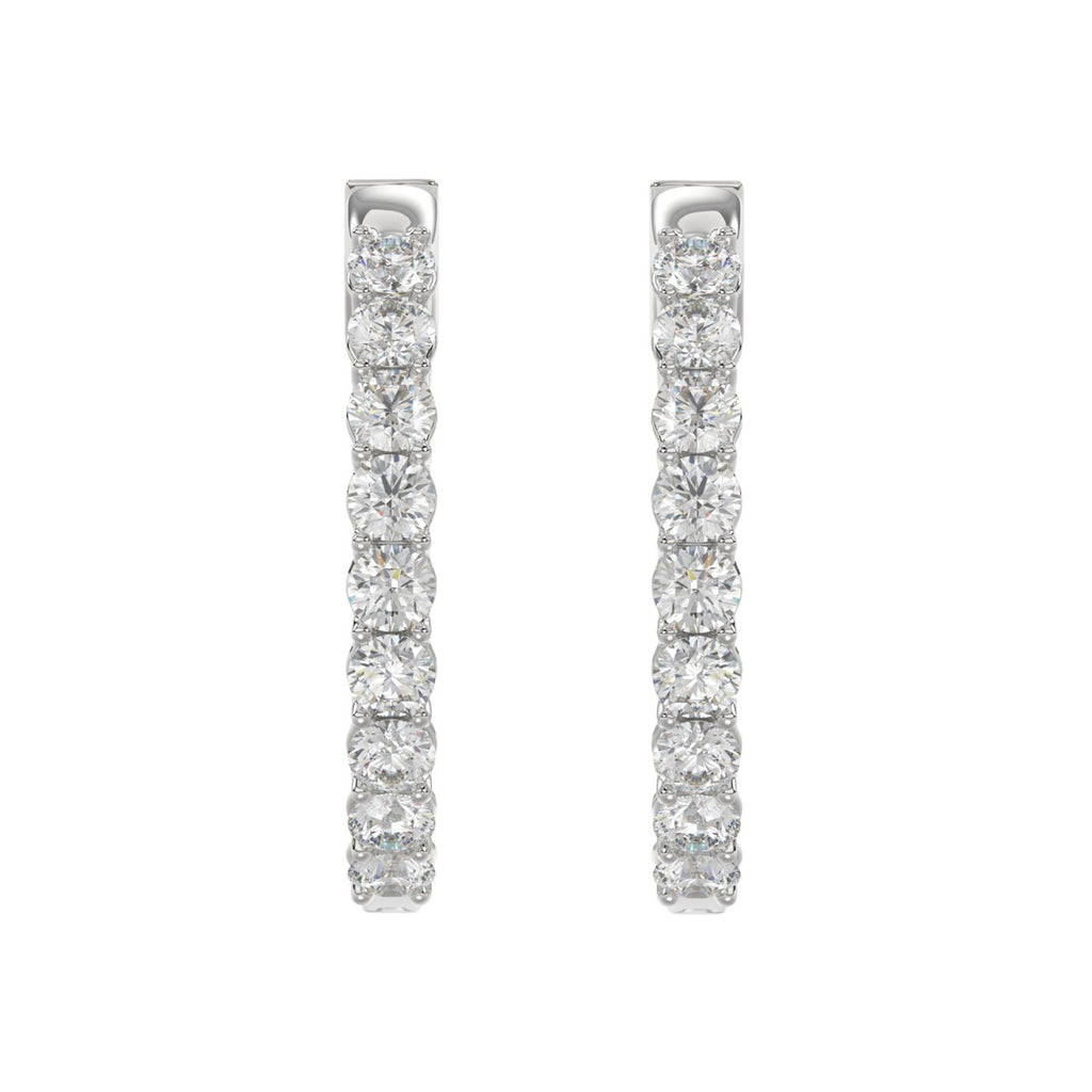 LADIES HOOP EARRINGS 3CT ROUND DIAMOND 14K WHITE GOLD