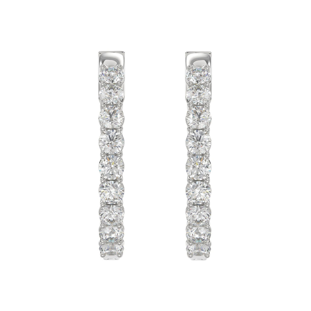 LADIES HOOP EARRINGS 3CT ROUND DIAMOND 14K WHITE GOLD