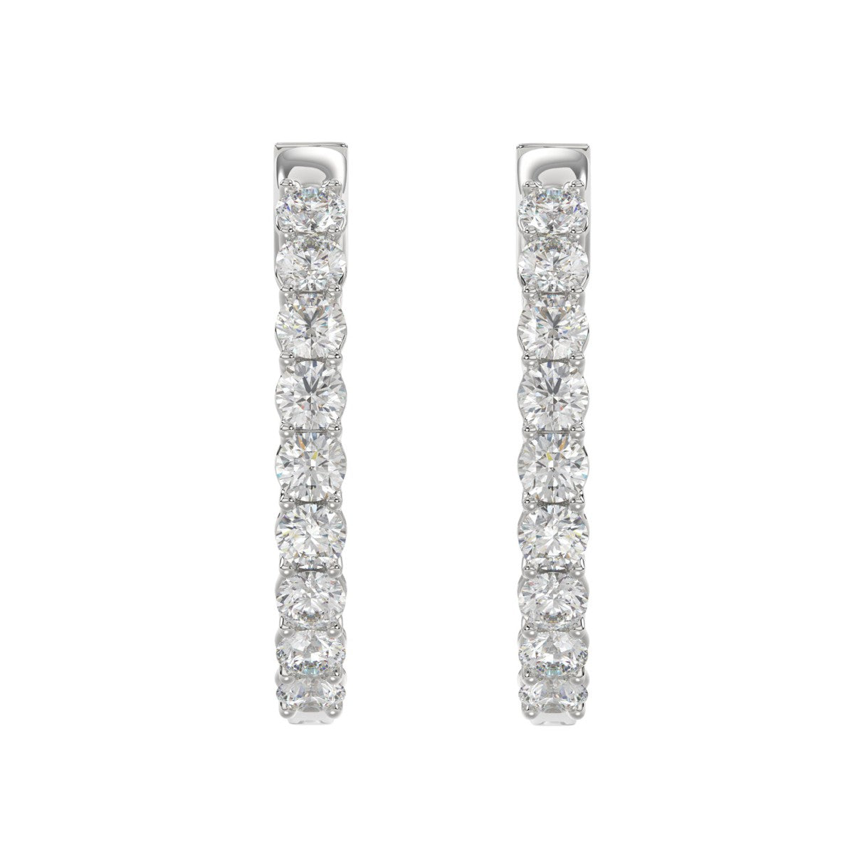 LADIES HOOP EARRINGS 3CT ROUND DIAMOND 14K WHITE GOLD