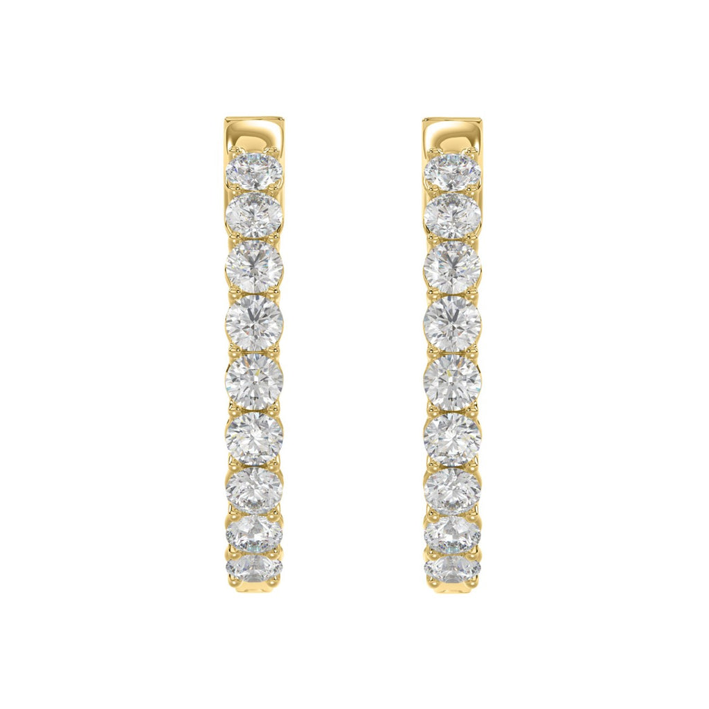 LADIES HOOP EARRINGS 3CT ROUND DIAMOND 14K YELLOW GOLD