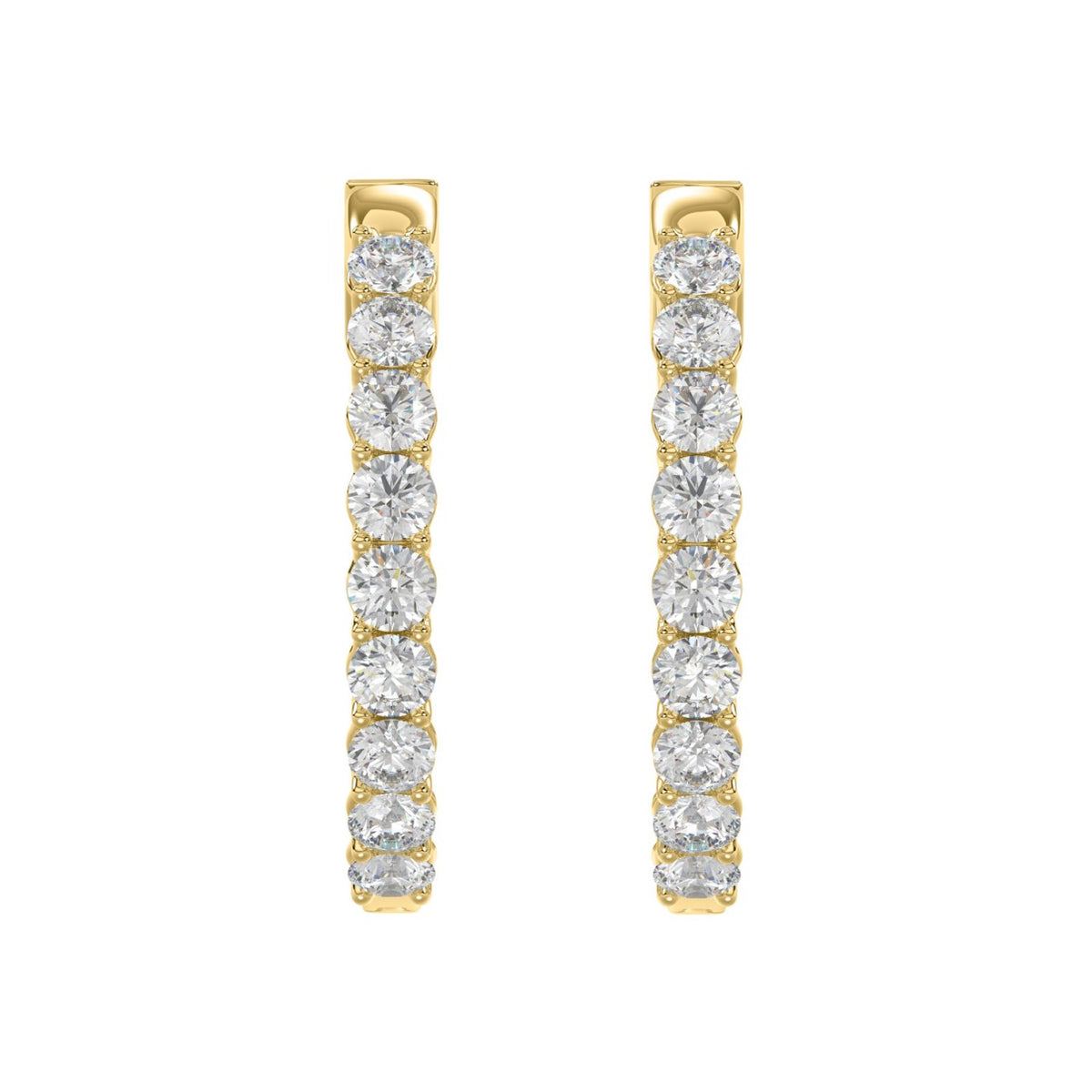 LADIES HOOP EARRINGS 3CT ROUND DIAMOND 14K YELLOW GOLD