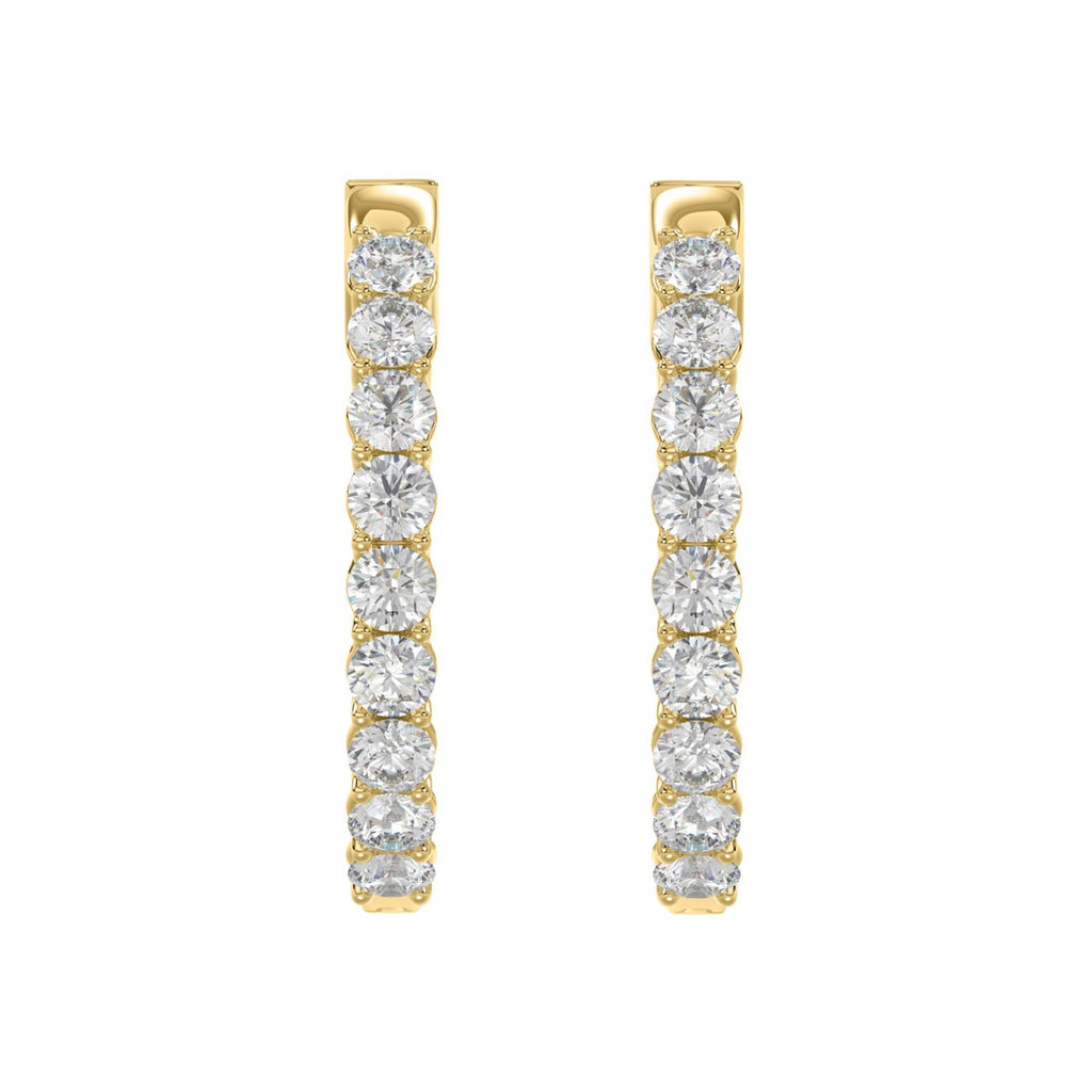 LADIES HOOP EARRINGS 3CT ROUND DIAMOND 14K YELLOW GOLD