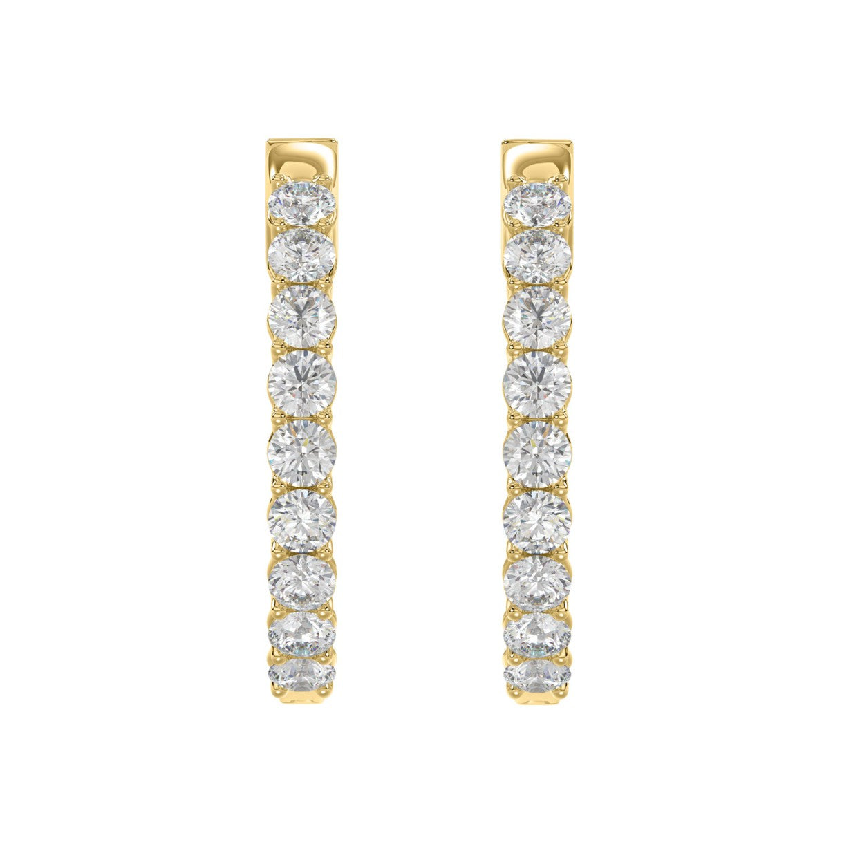 LADIES HOOP EARRINGS 3CT ROUND DIAMOND 14K YELLOW GOLD