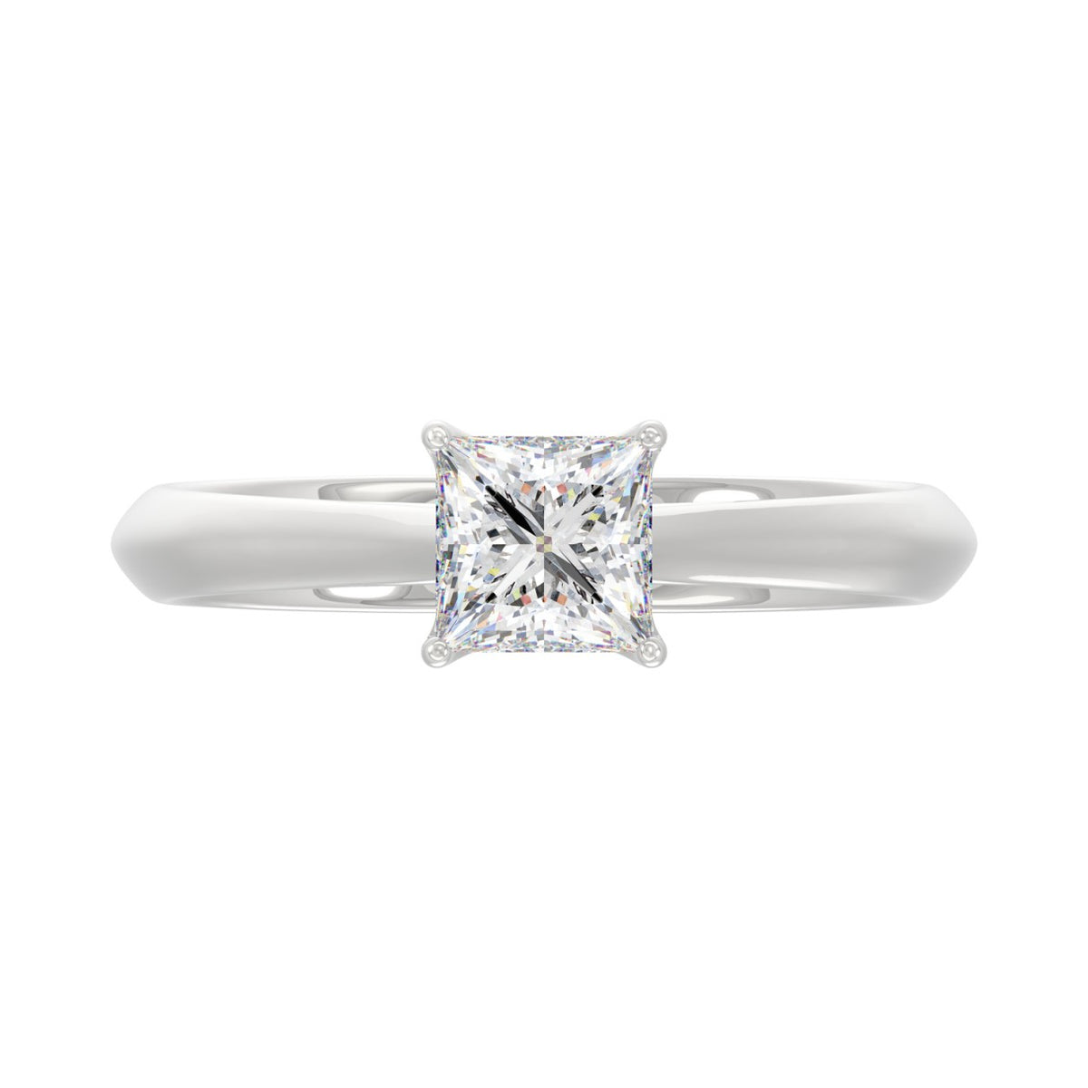 LADIES SOLITAIRE RING 1CT PRINCESS DIAMOND 14K WHITE GOLD