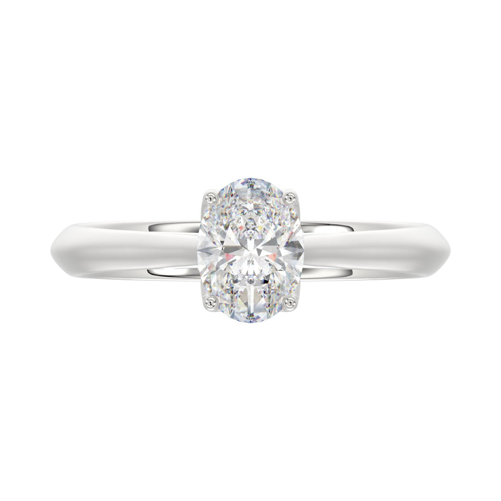 LADIES SOLITAIRE RING 1CT OVAL DIAMOND 14K WHITE GOLD