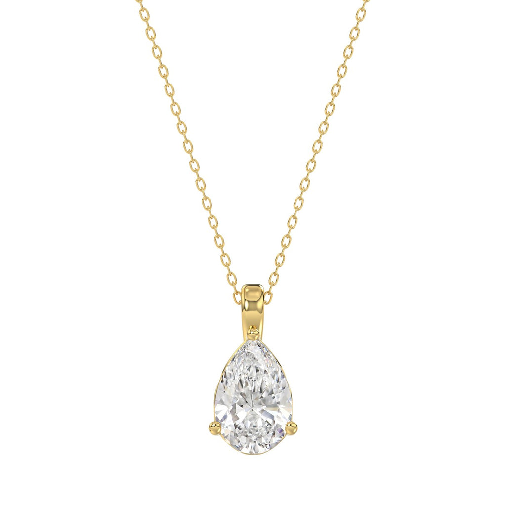 LADIES SOLITAIRE PENDANT WITH CHAIN 1CT PEAR DIAMOND 14K YELLOW GOLD
